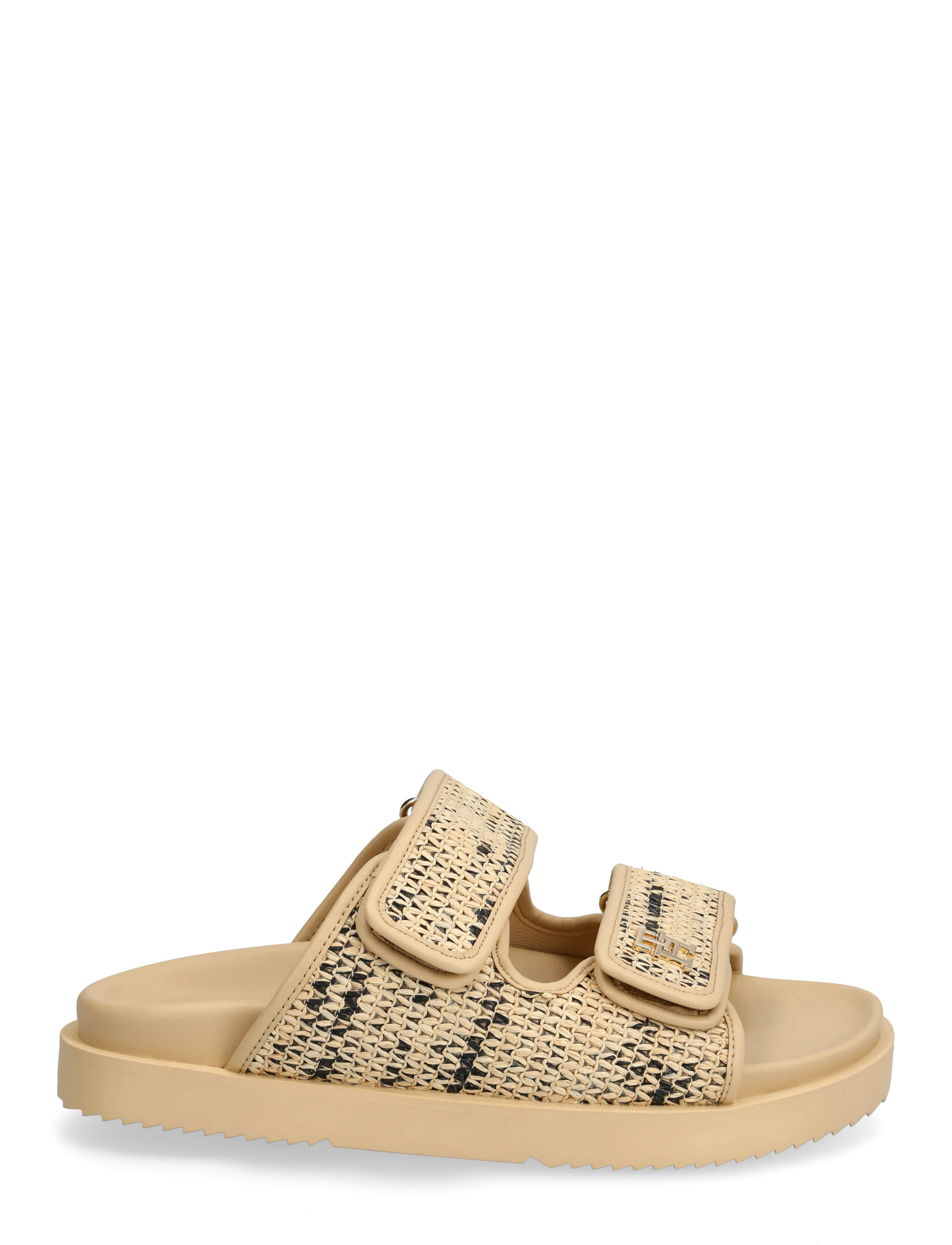 Tommy Hilfiger - DOUBLE STRAP RAFFIA SANDAL - flade sandaler - natural black - 1