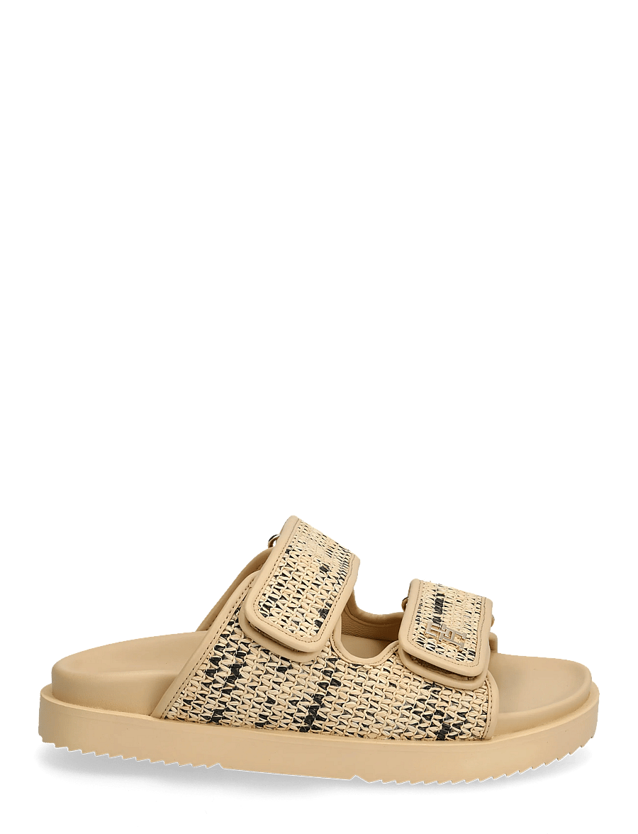 Tommy Hilfiger - DOUBLE STRAP RAFFIA SANDAL - platta sandaler - natural black - 1