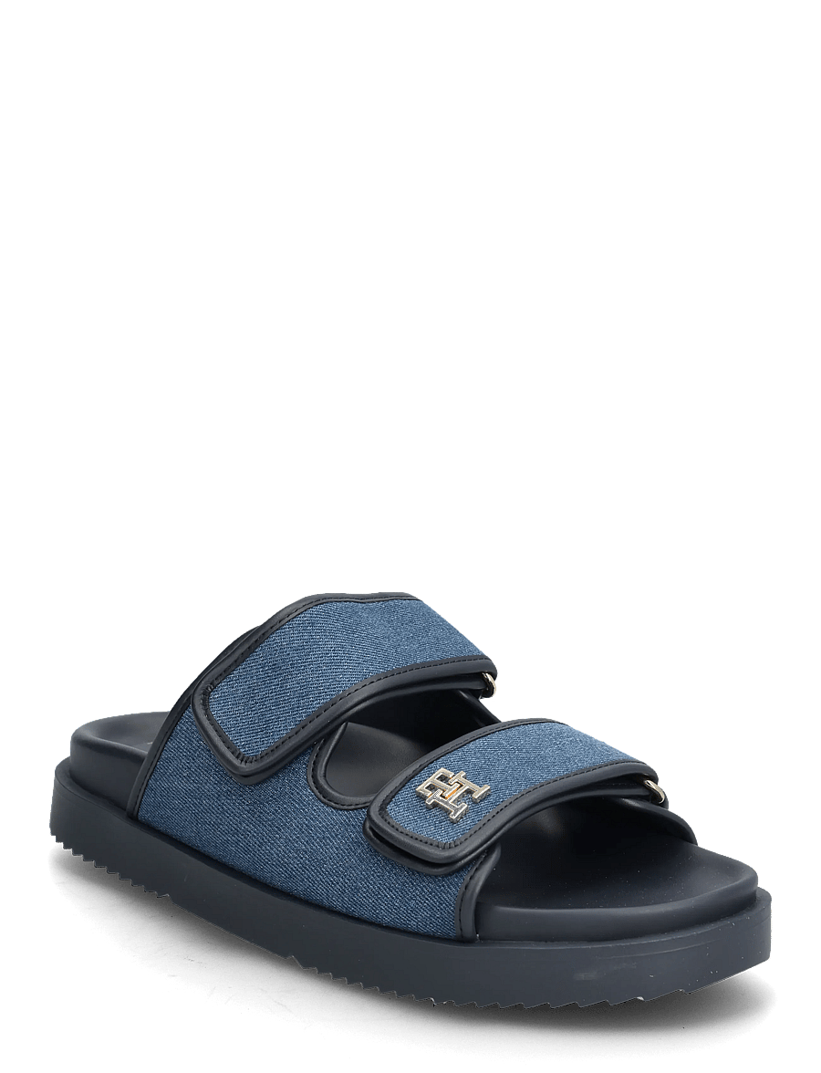 Tommy Hilfiger - DOUBLE STRAP DENIM SANDAL - sandales plates - denim - 0