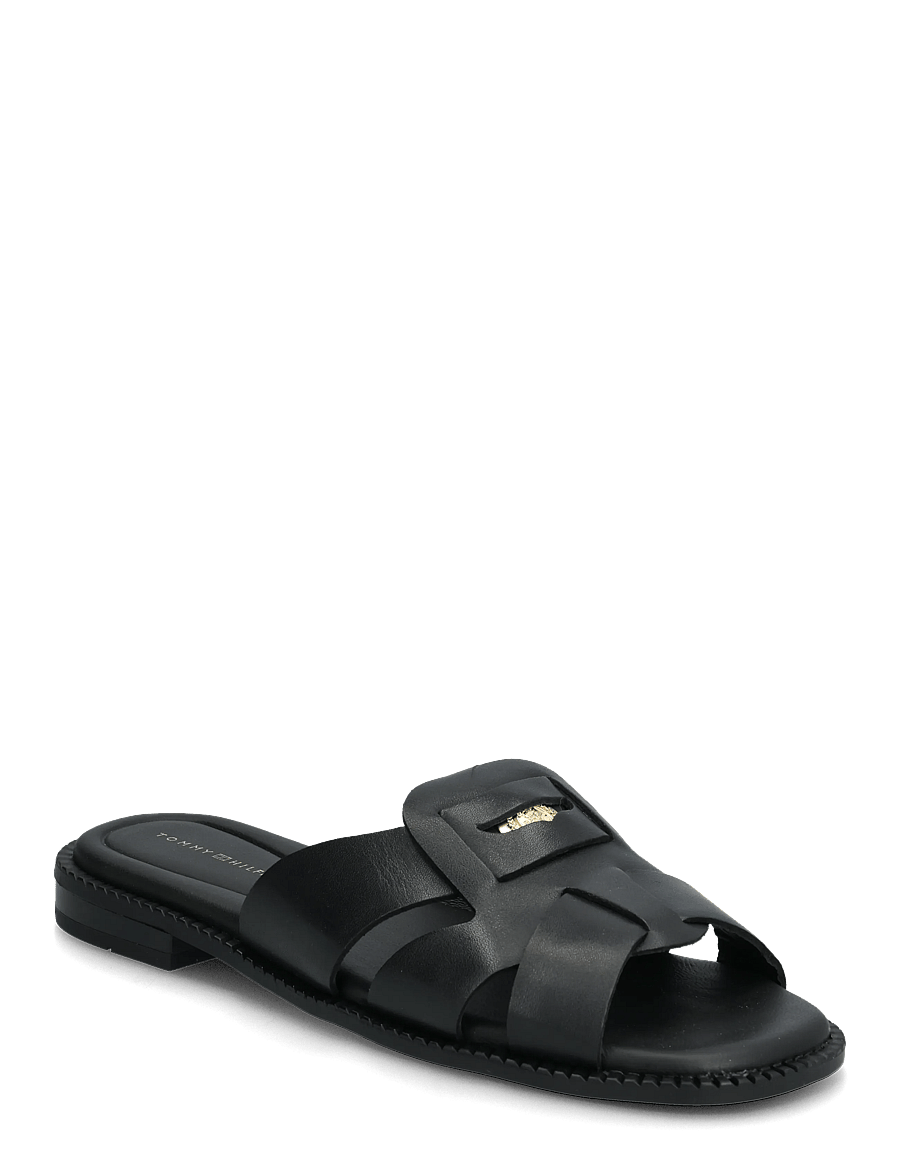 Tommy Hilfiger - COIN LEATHER SANDAL - flade sandaler - black - 0