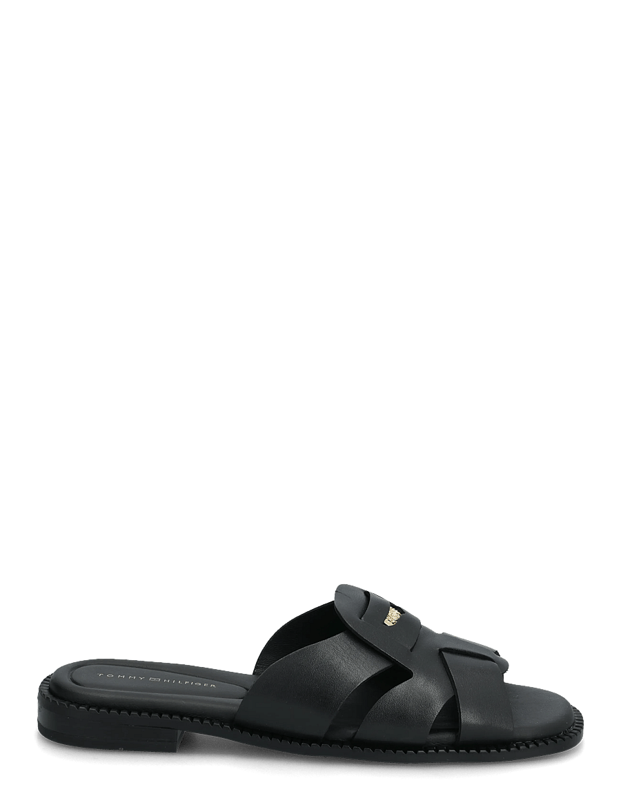 Tommy Hilfiger - COIN LEATHER SANDAL - flade sandaler - black - 1