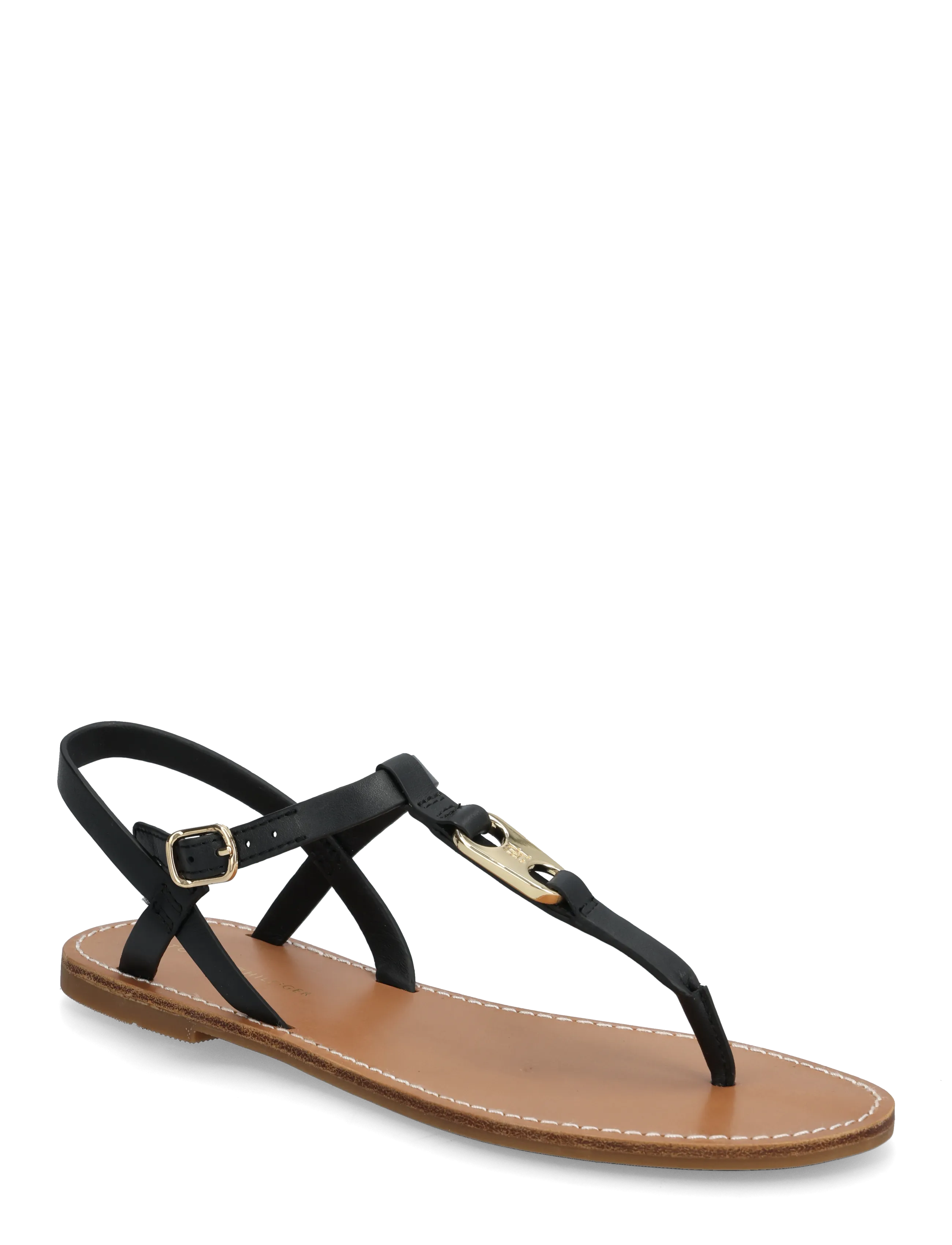 Tommy Hilfiger Leather Thong Sandal, 37, Black, Sandaler > Flade Sandals, Dame
