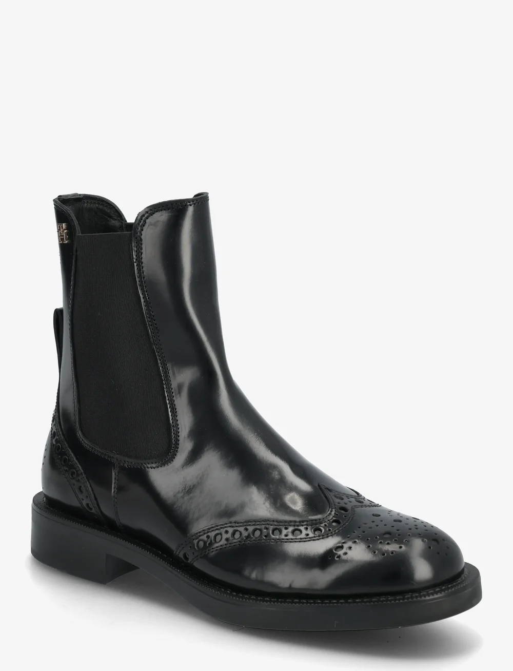 Tommy Hilfiger - BROGUE LEATHER CHELSEA BOOT - flache stiefeletten - black - 0