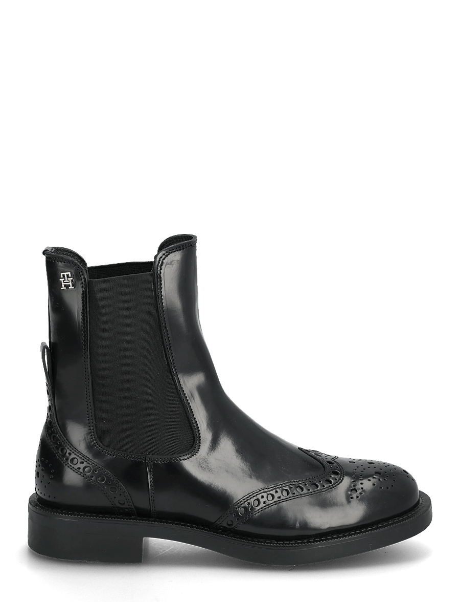 Tommy Hilfiger - BROGUE LEATHER CHELSEA BOOT - flade ankelstøvler - black - 1