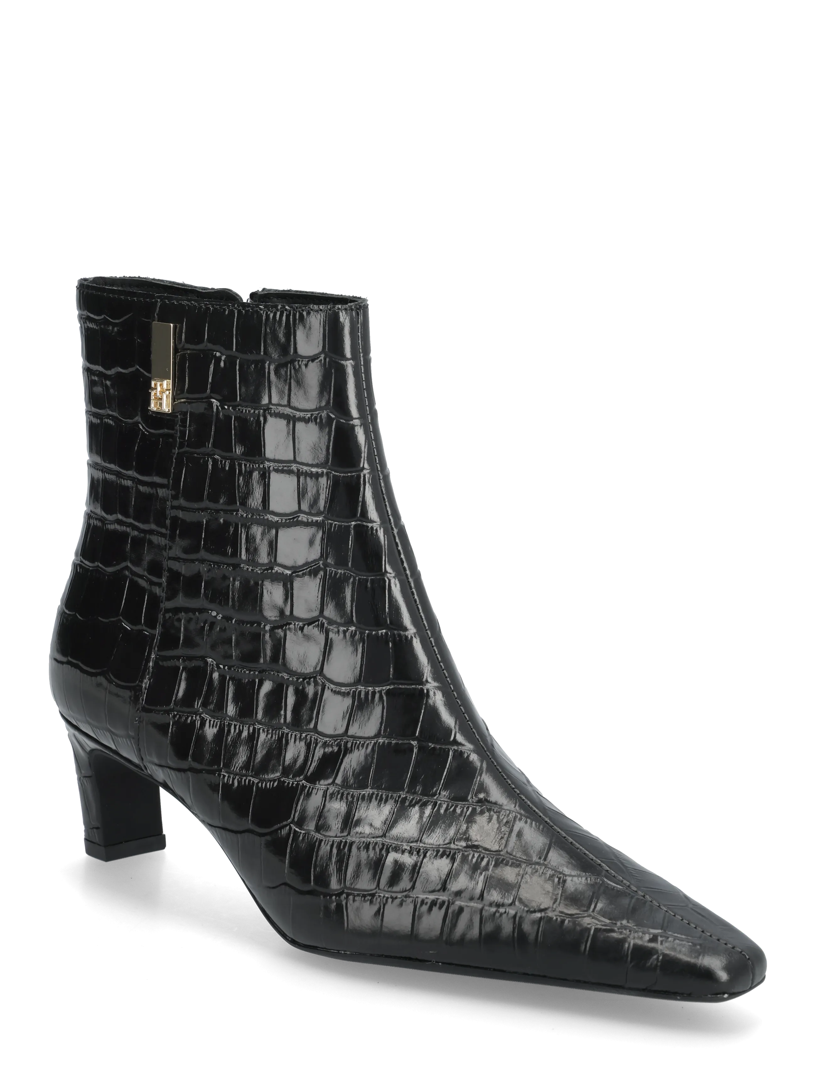 TH SQUARE TOE CROC KITTEN BOOTIE - BLACK