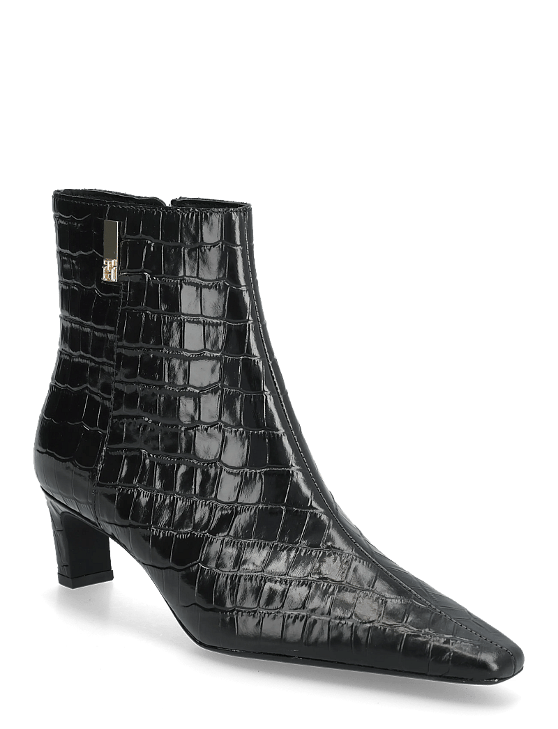 Tommy Hilfiger - TH SQUARE TOE CROC KITTEN BOOTIE - kontsaga poolsaapad - black - 0