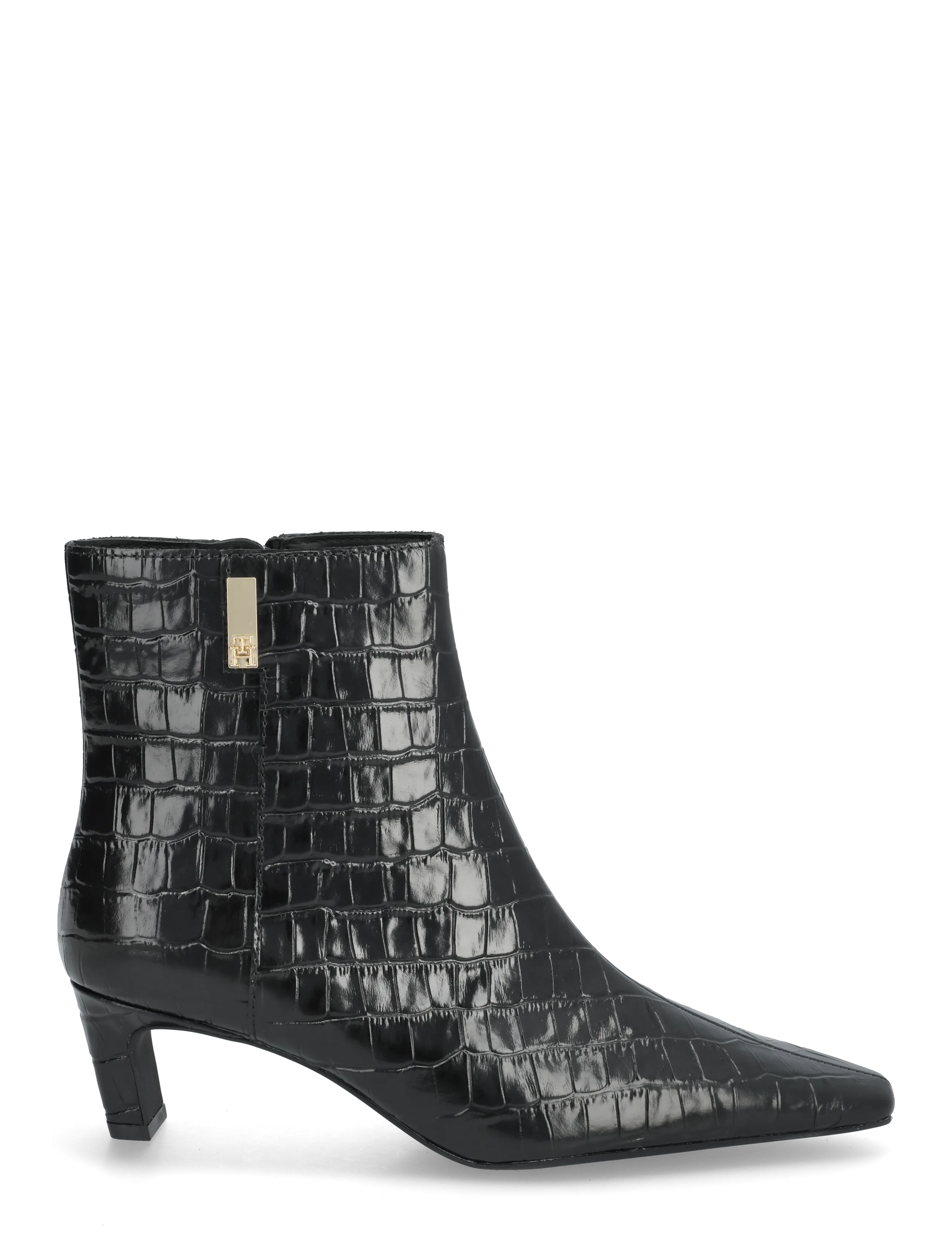 Tommy Hilfiger - TH SQUARE TOE CROC KITTEN BOOTIE - stiefeletten mit absatz - black - 1