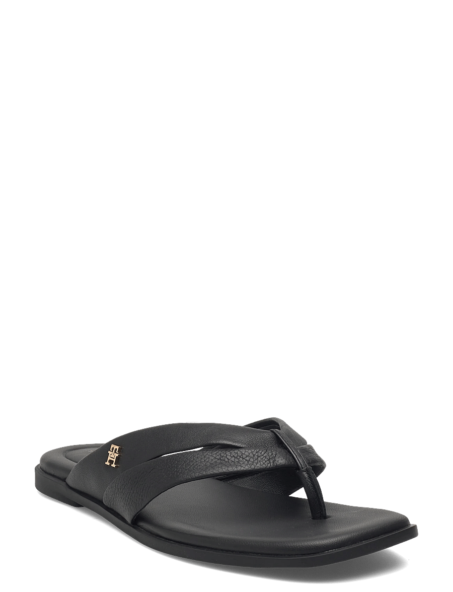 Tommy Hilfiger - ELEVATED TOE POST LTH SANDAL - flate sandaler - black - 0