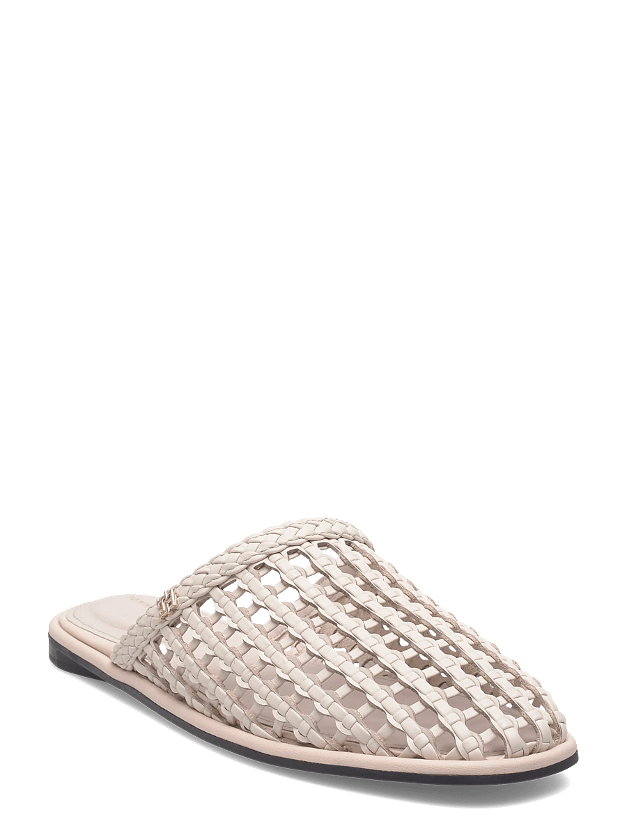 Tommy Hilfiger - HILFIGER LEATHER MIX FLAT MULE - flache pantoletten - soft cream - 0
