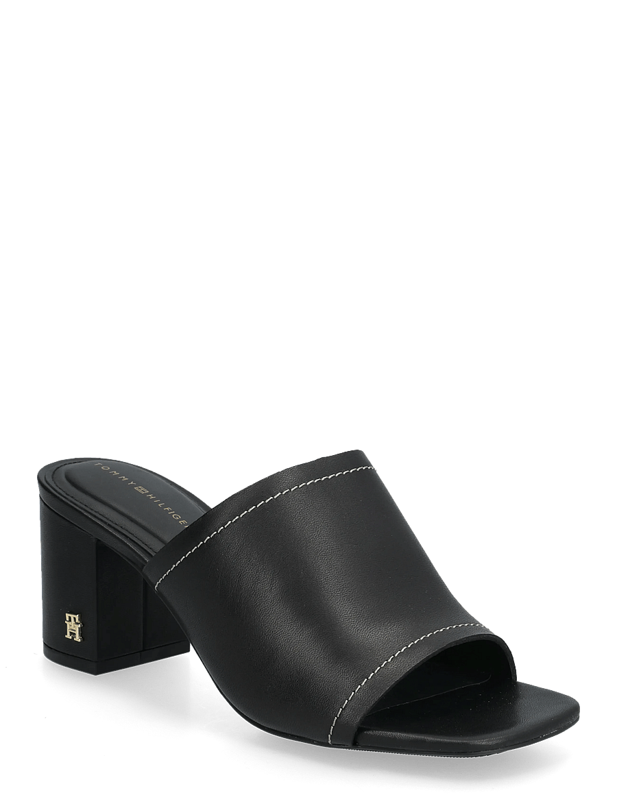 Tommy Hilfiger - TH BLOCK HEEL MULE LTH - pantoletten mit absatz - black - 0