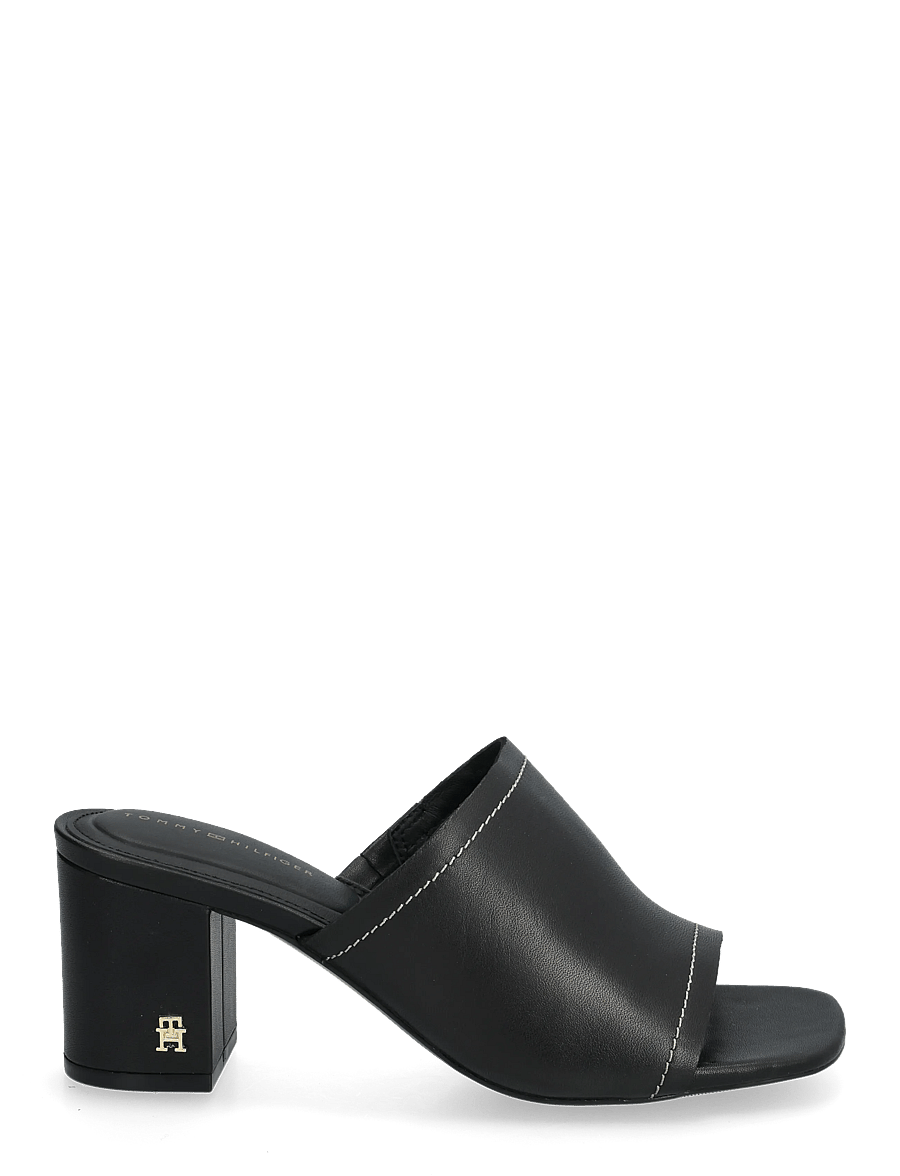 Tommy Hilfiger - TH BLOCK HEEL MULE LTH - pantoletten mit absatz - black - 1