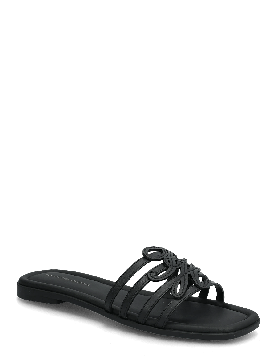 Tommy Hilfiger - TH SCRIPT FLAT MULE LTH - flade mules - black - 0