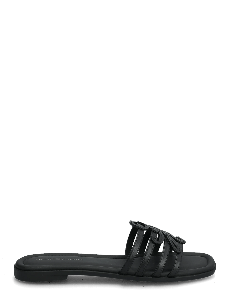 Tommy Hilfiger - TH SCRIPT FLAT MULE LTH - flade mules - black - 1