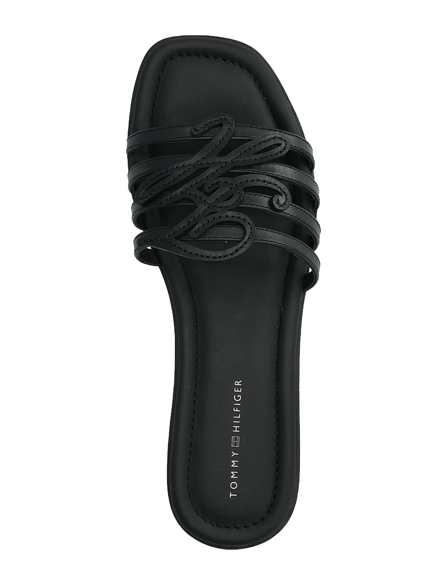 Tommy Hilfiger - TH SCRIPT FLAT MULE LTH - flade mules - black - 3
