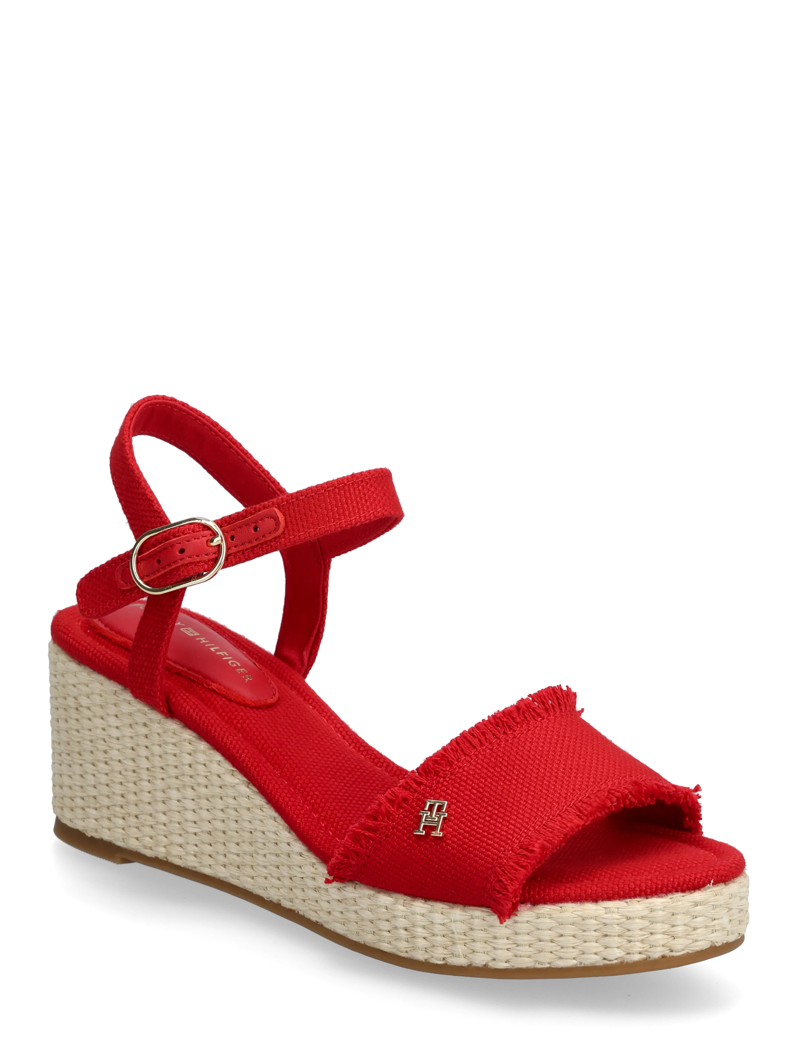 Tommy Hilfiger MID WOVEN WEDGE ESPAD FRINGE - Absatzschuhe - PRIMARY RED / red