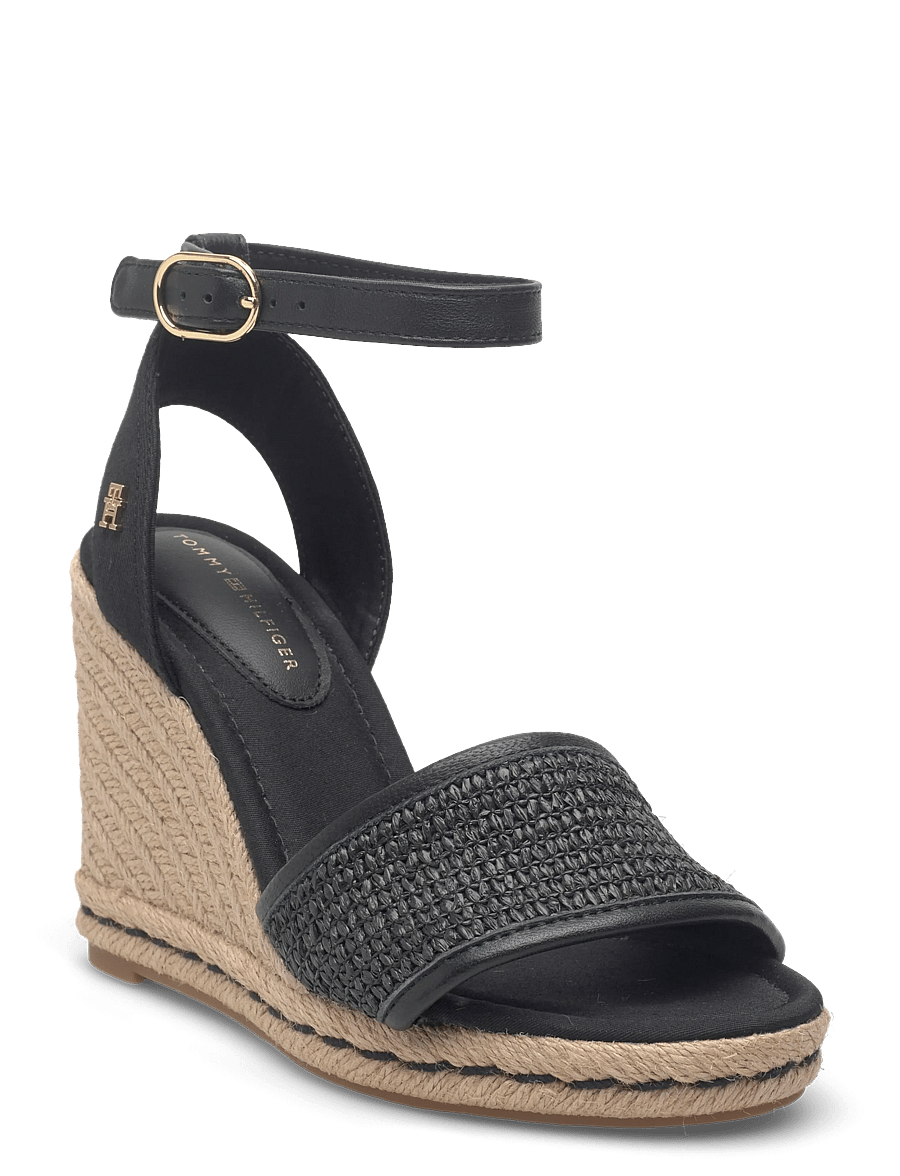 Tommy Hilfiger - HIGH WEDGE ESPAD RAFFIA - espadrilles mit absatz - black - 0