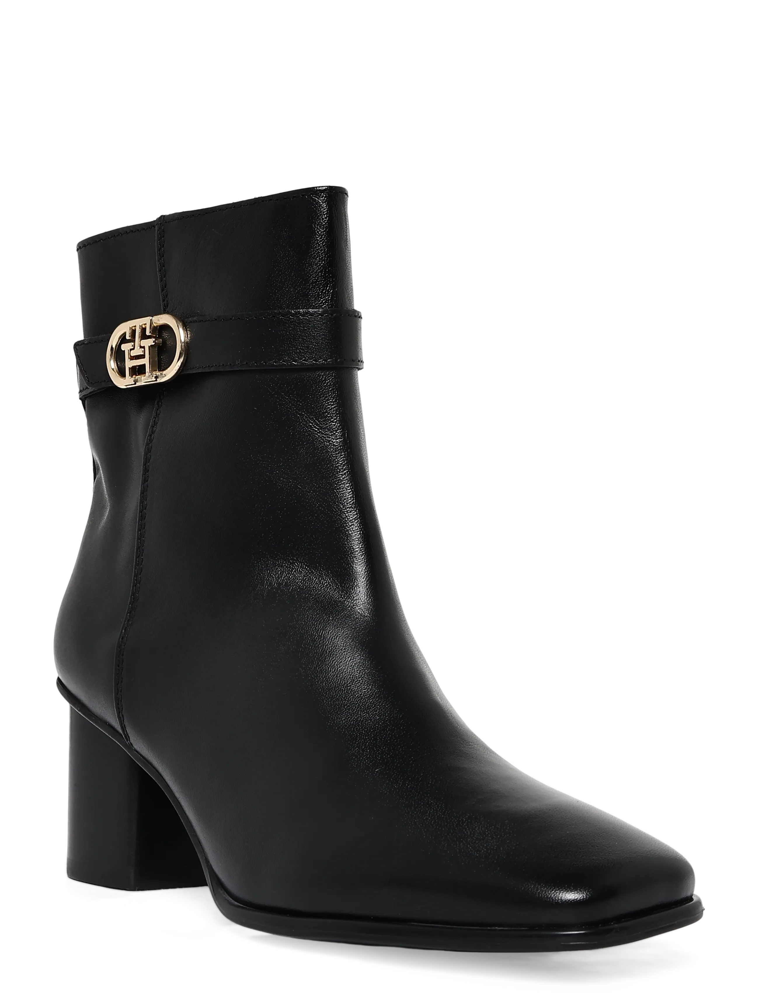 Tommy Hilfiger Th Strap Leather Block Heel Boot, 42, Ankle Boots, Schwarz - Boots With Heel, Frauen
