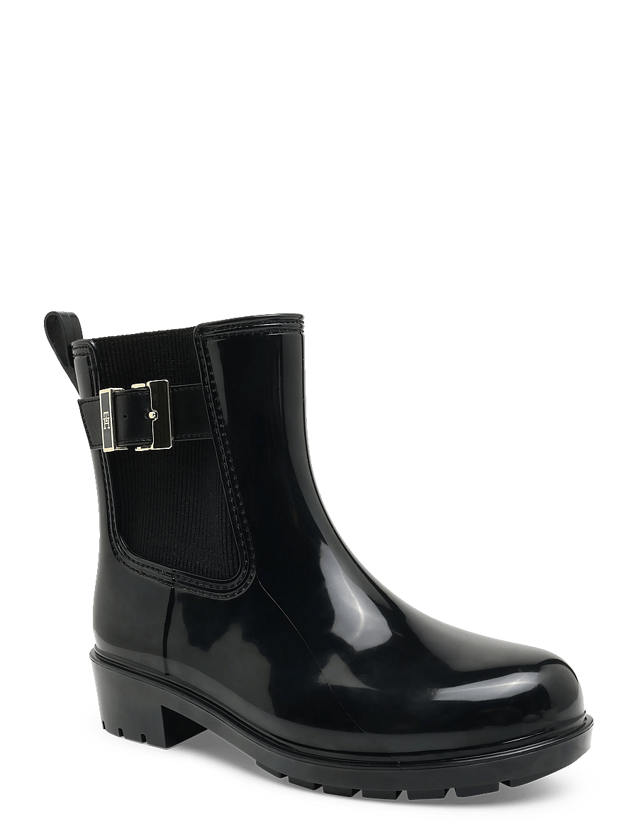 Tommy Hilfiger - TH BUCKLE GLOSSY ANKLE RAIN BOOT - stiefeletten mit absatz - black - 0