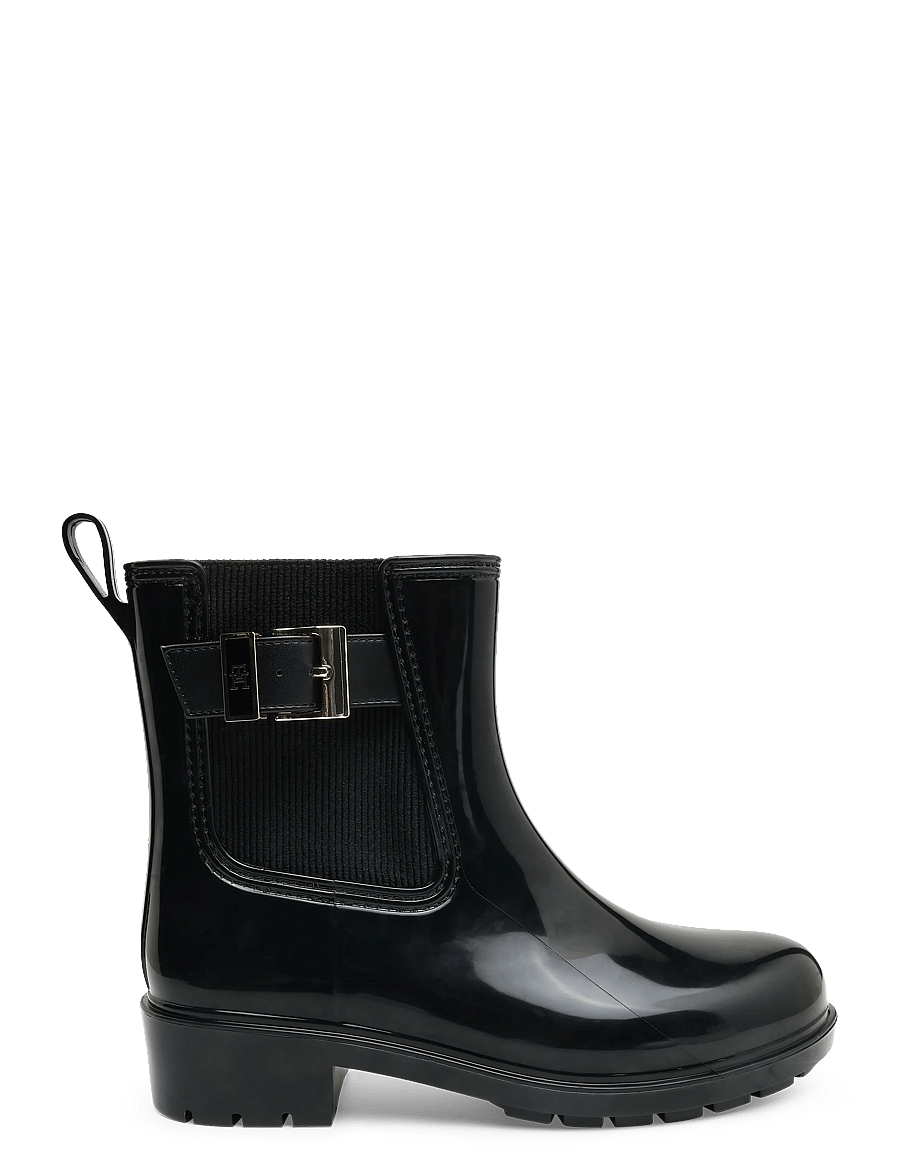 Tommy Hilfiger - TH BUCKLE GLOSSY ANKLE RAIN BOOT - stiefeletten mit absatz - black - 2