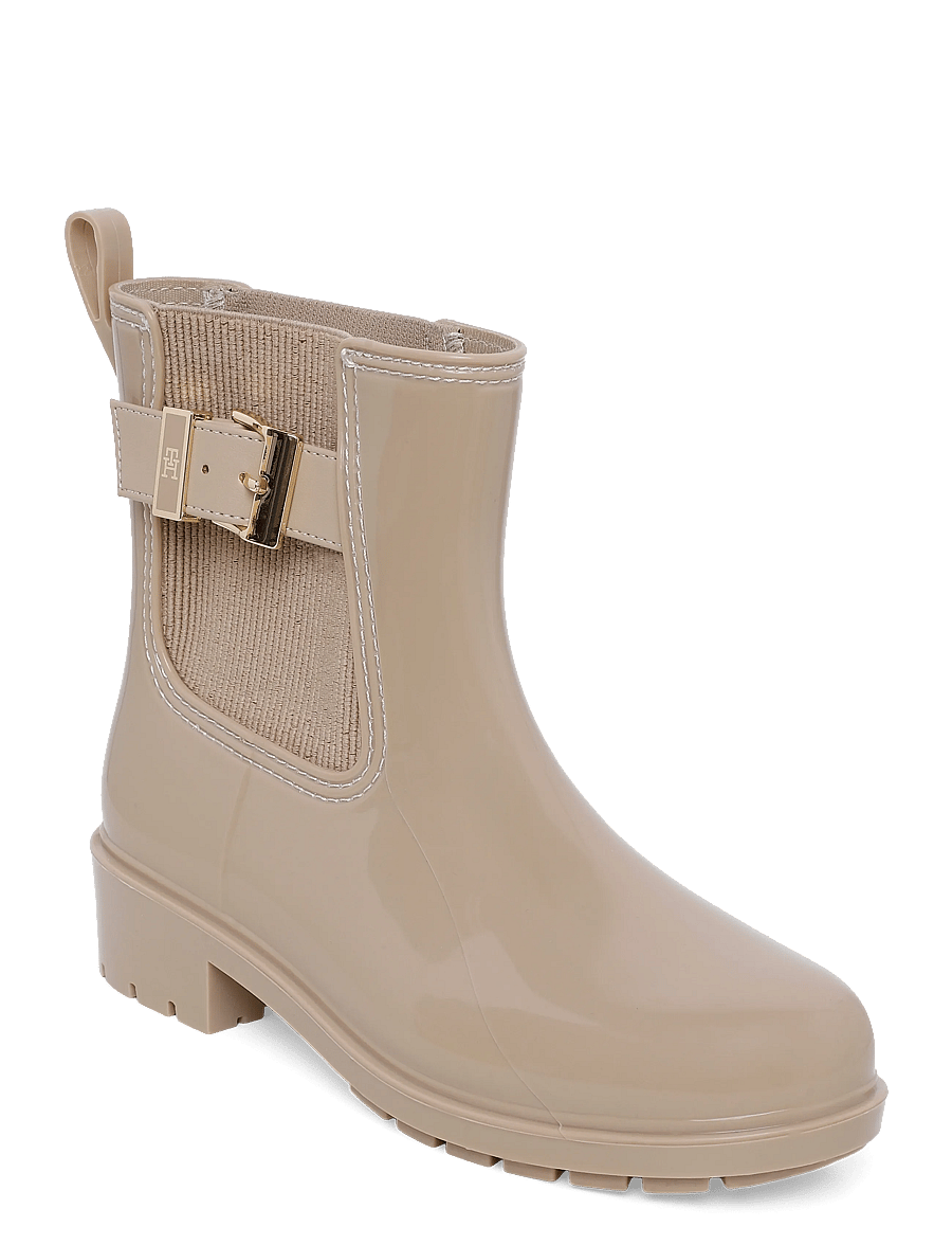 Tommy Hilfiger - TH BUCKLE GLOSSY ANKLE RAIN BOOT - heeled ankle boots - horseradish - 0