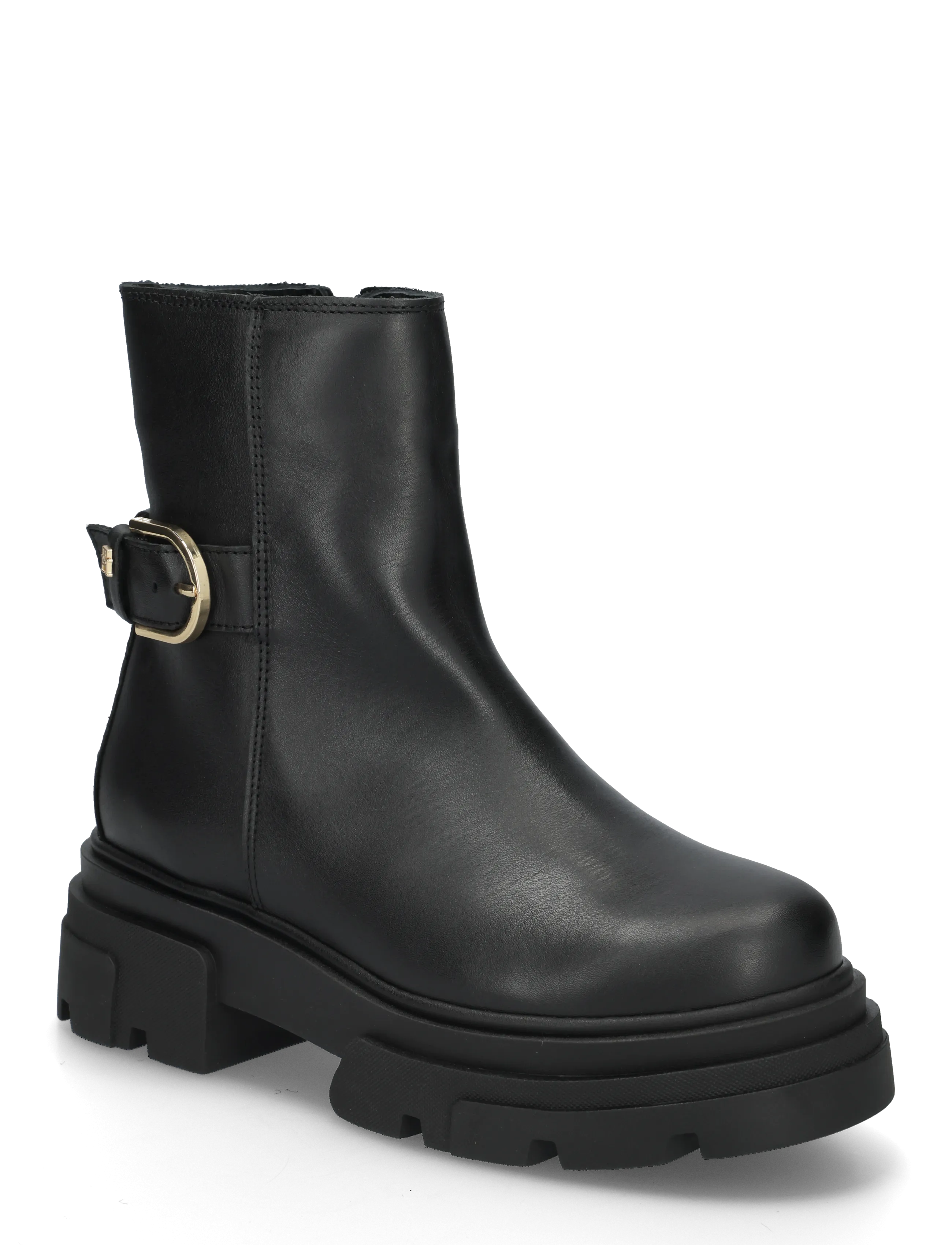 Tommy Hilfiger LEATHER CHUNKY TH BUCKLED BOOT - Tommy Hilfiger - BLACK / black