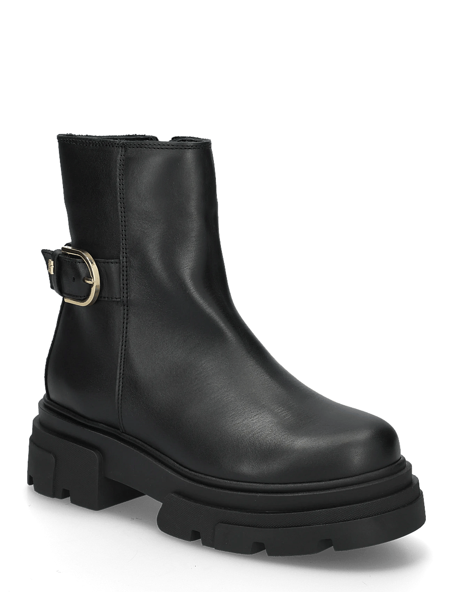 Tommy Hilfiger - LEATHER CHUNKY TH BUCKLED BOOT - stövletter - black - 0