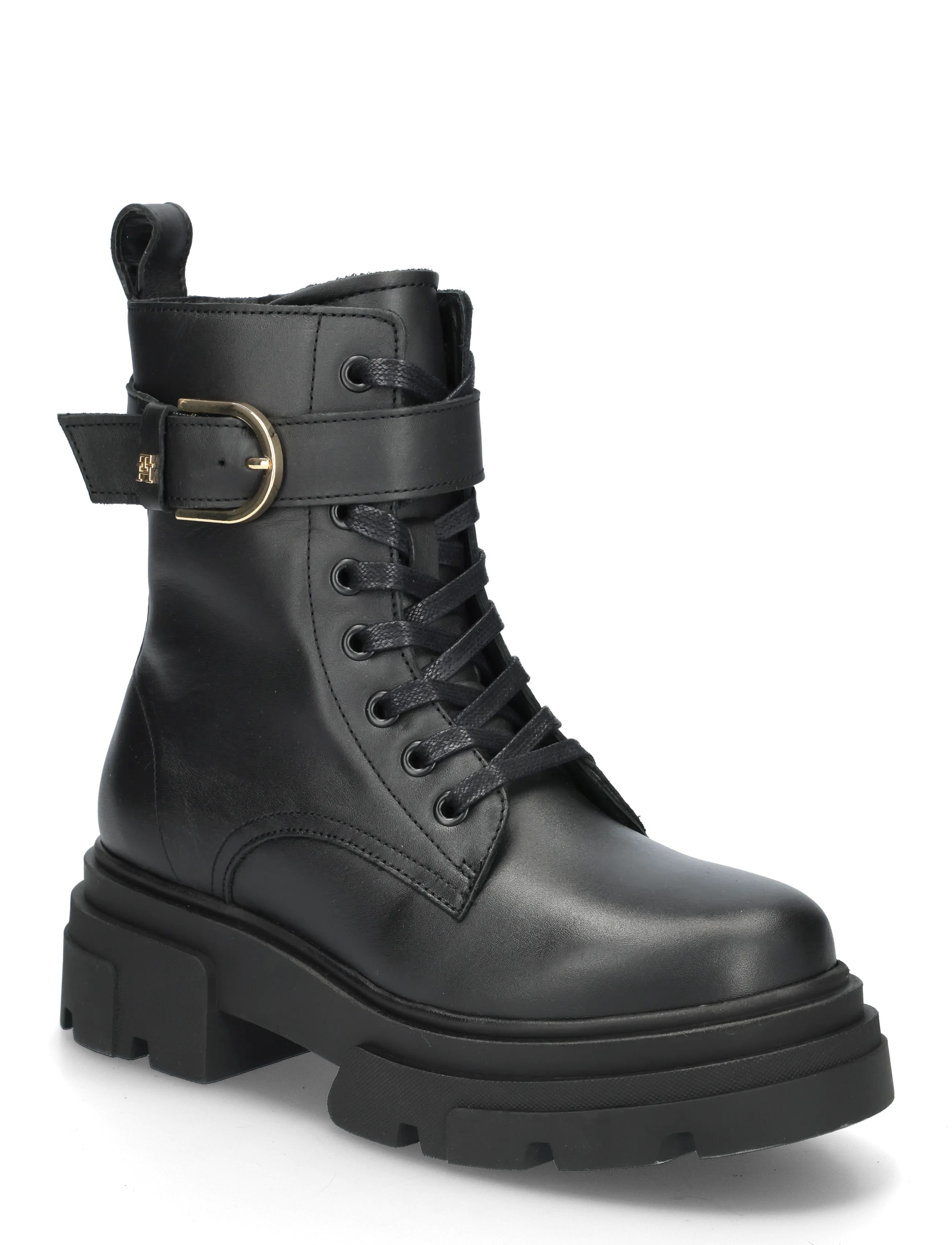 Tommy Hilfiger LEATHER TH BUCKLED LACE-UP BOOT - Schuhe - BLACK / black
