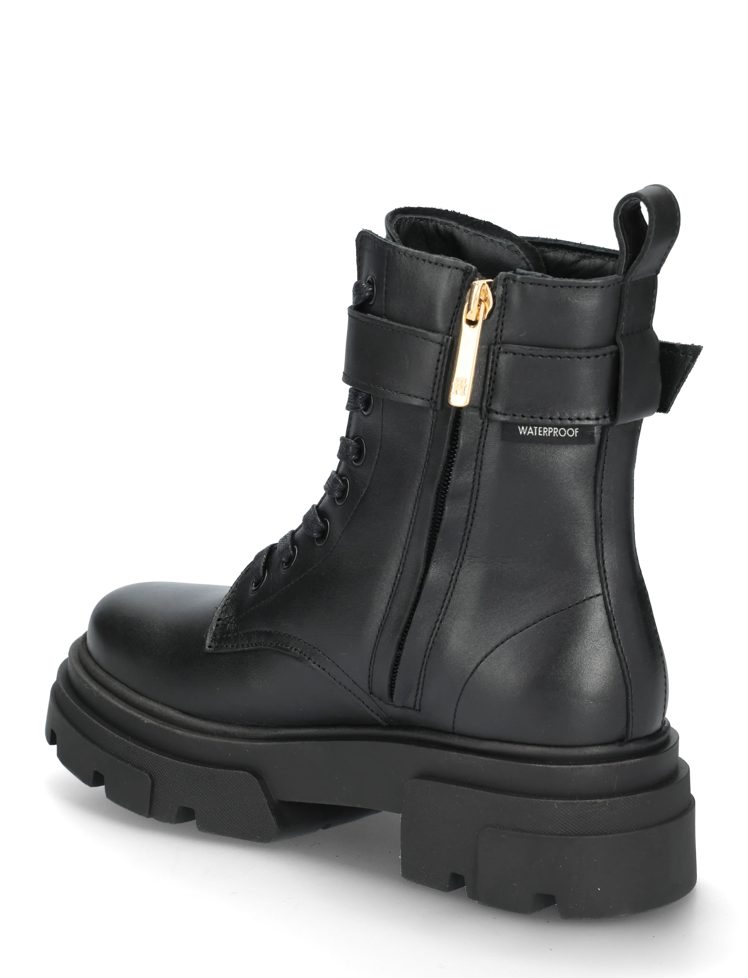 Tommy Hilfiger - LEATHER TH BUCKLED LACE-UP BOOT - snørestøvler - black - 1