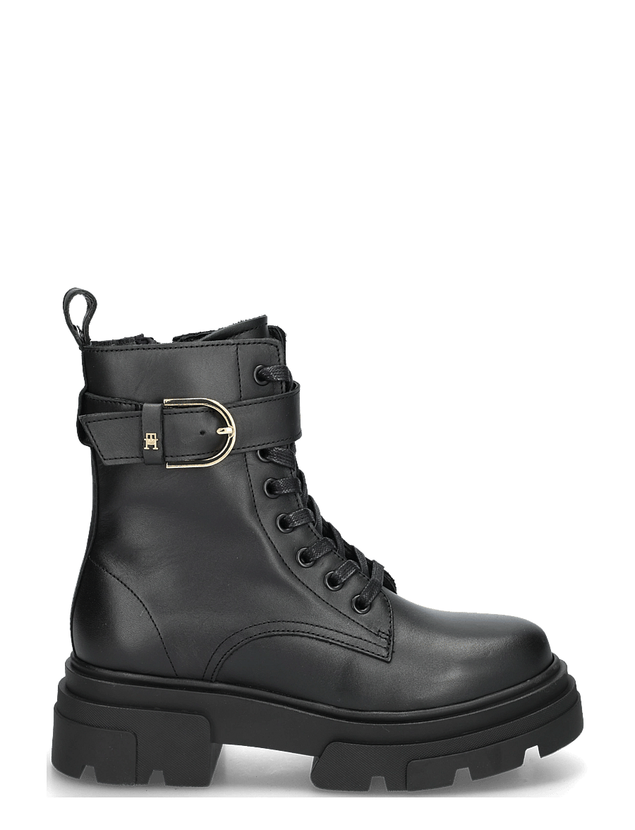Tommy Hilfiger - LEATHER TH BUCKLED LACE-UP BOOT - kängor - black - 2