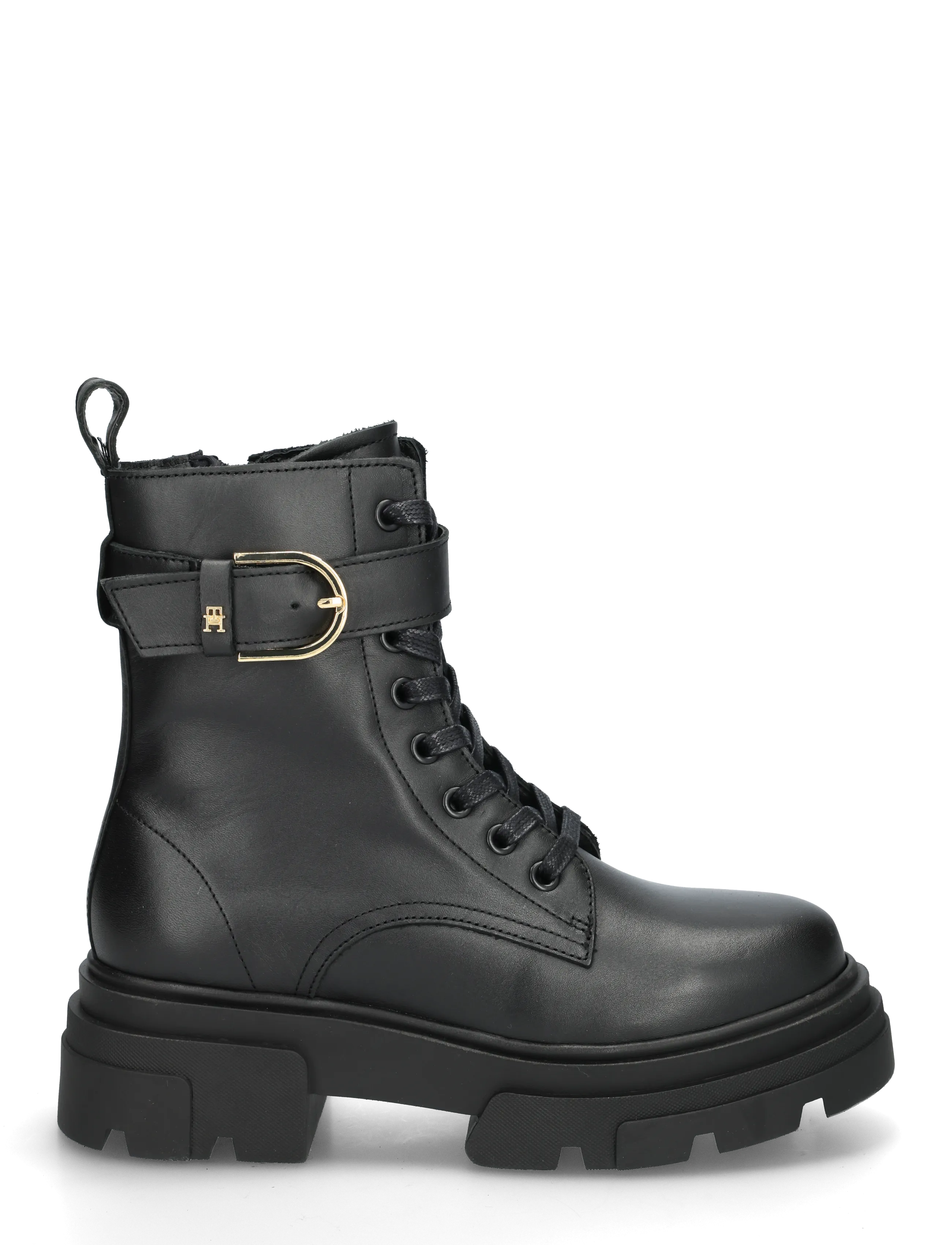 Tommy Hilfiger - LEATHER TH BUCKLED LACE-UP BOOT - snørestøvler - black - 2