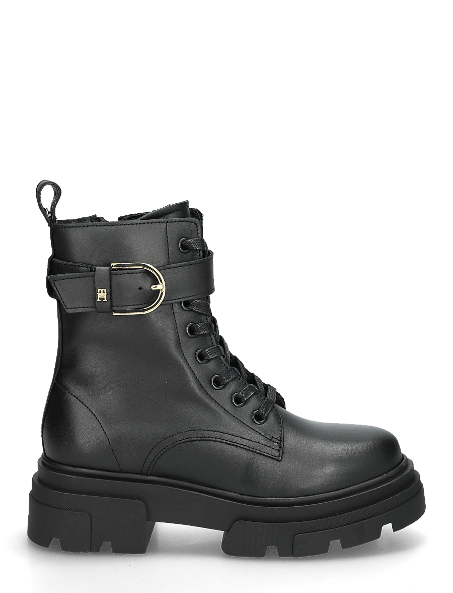 Tommy Hilfiger - LEATHER TH BUCKLED LACE-UP BOOT - snørestøvler - black - 2