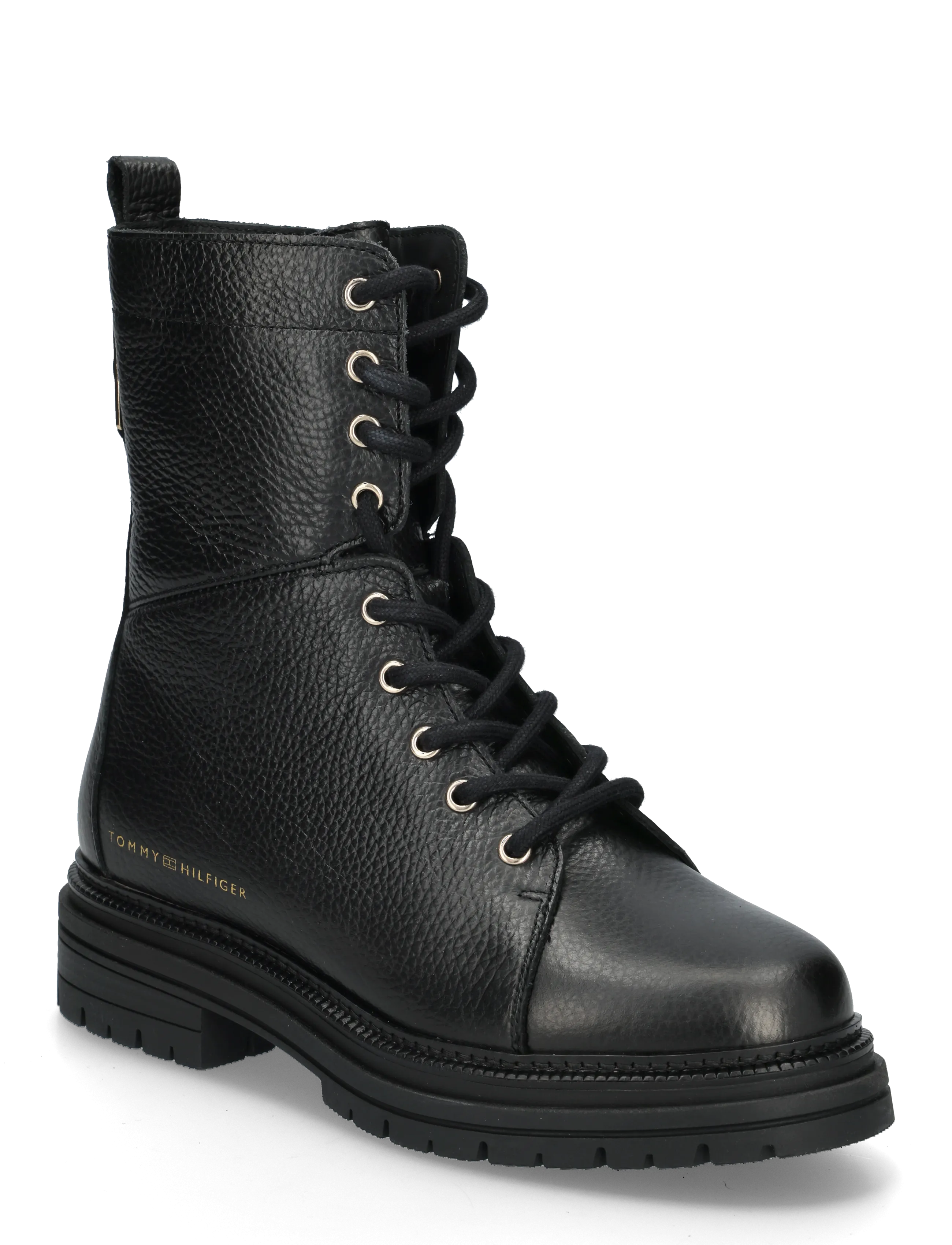 Tommy Hilfiger TH EMBOSS GRAIN LEATHER BOOT - Snørestøvler - BLACK / black