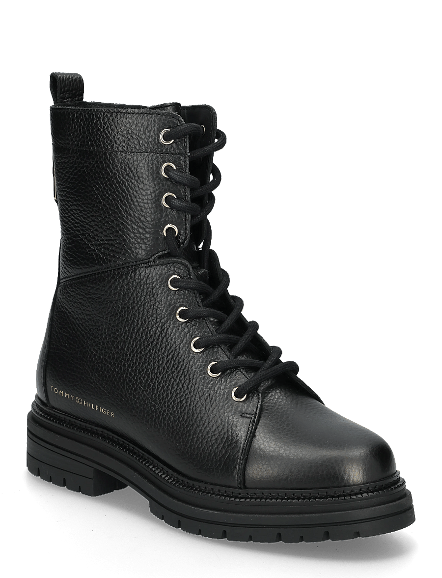 Tommy Hilfiger - TH EMBOSS GRAIN LEATHER BOOT - platta ankelboots - black - 0