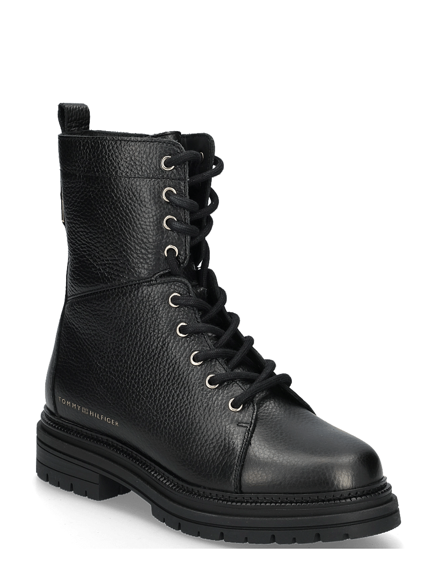 Tommy Hilfiger - TH EMBOSS GRAIN LEATHER BOOT - platta ankelboots - black - 0