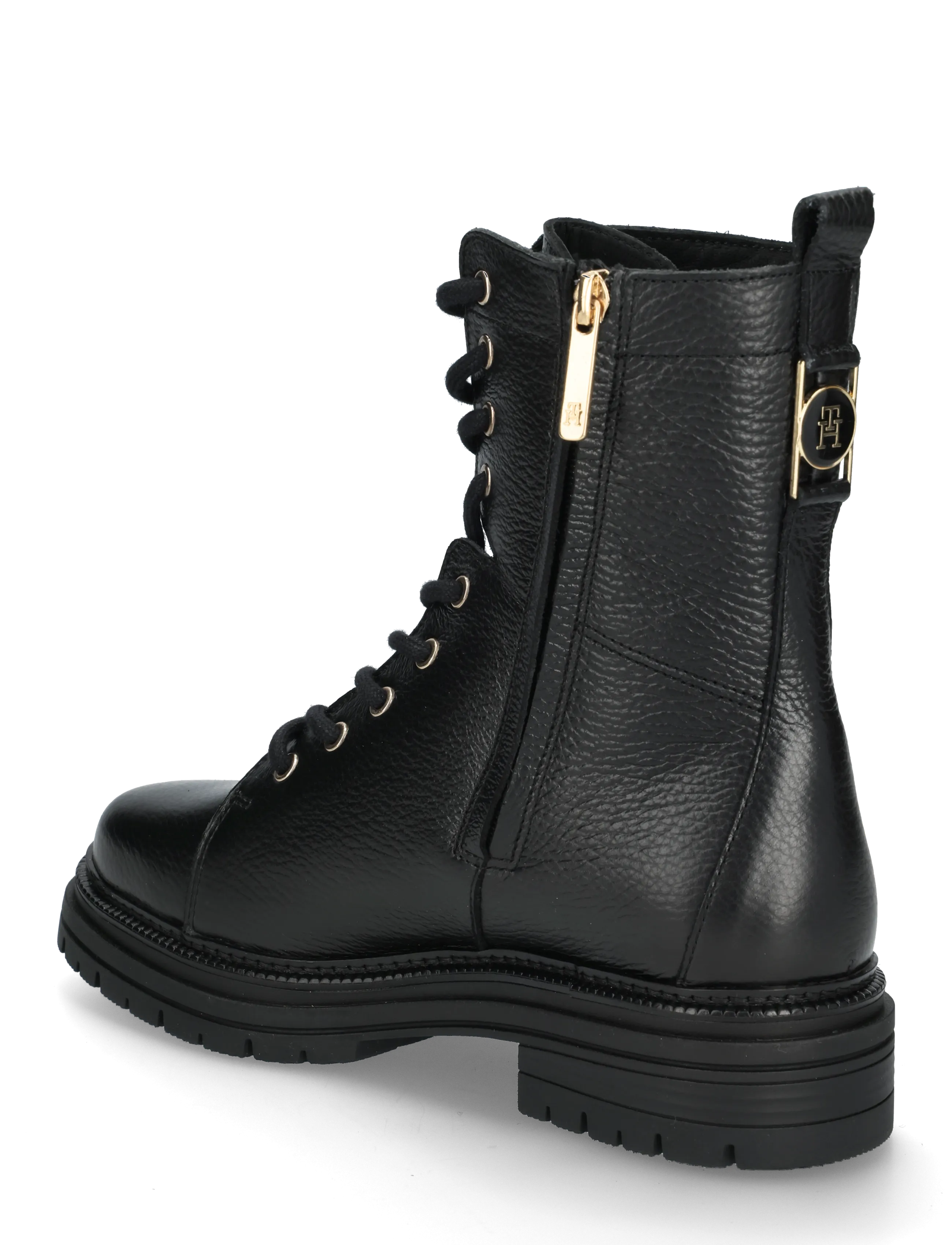Tommy Hilfiger - TH EMBOSS GRAIN LEATHER BOOT - platta ankelboots - black - 1