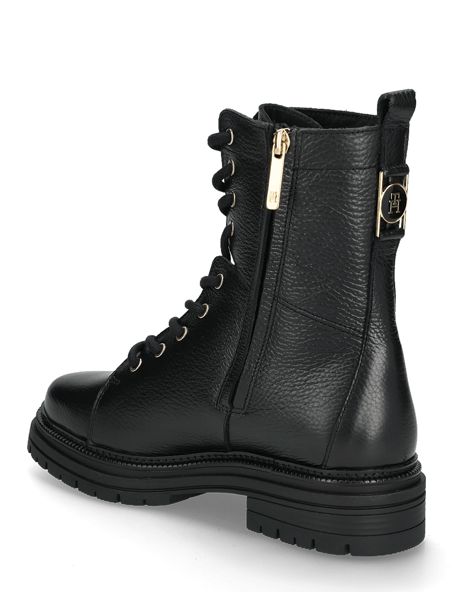 Tommy Hilfiger - TH EMBOSS GRAIN LEATHER BOOT - platta ankelboots - black - 1