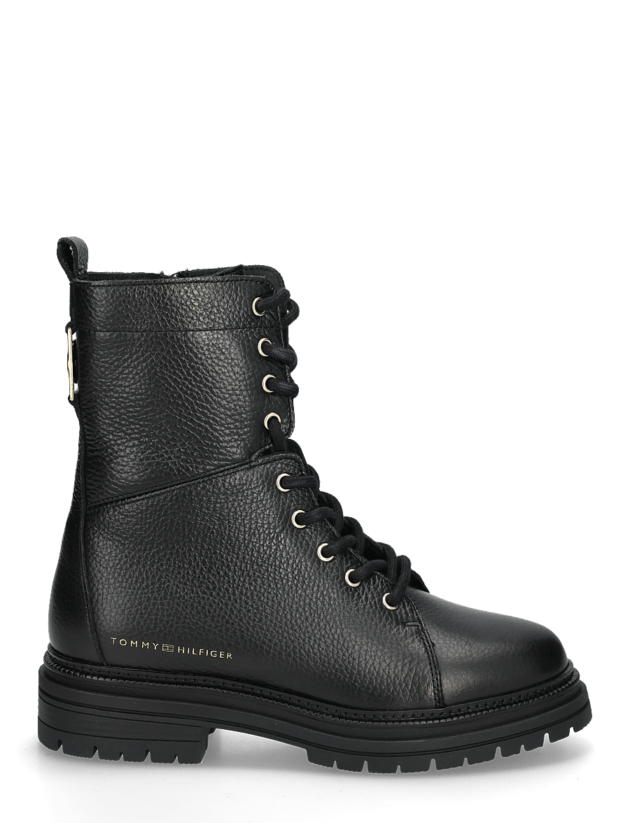 Tommy Hilfiger - TH EMBOSS GRAIN LEATHER BOOT - platta ankelboots - black - 2