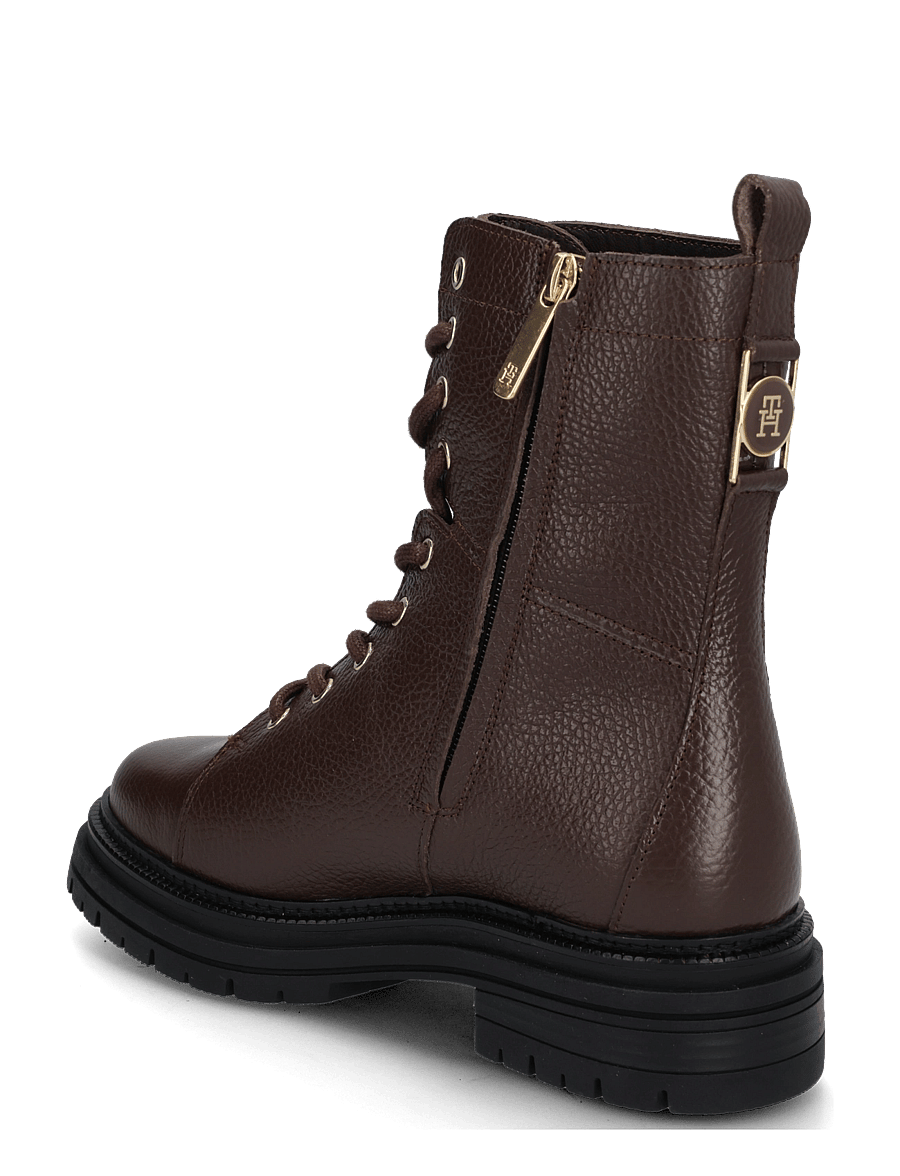 Tommy Hilfiger - TH EMBOSS GRAIN LEATHER BOOT - flade ankelstøvler - cocoa - 1