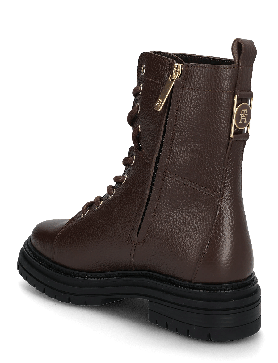 Tommy Hilfiger - TH EMBOSS GRAIN LEATHER BOOT - flade ankelstøvler - cocoa - 1