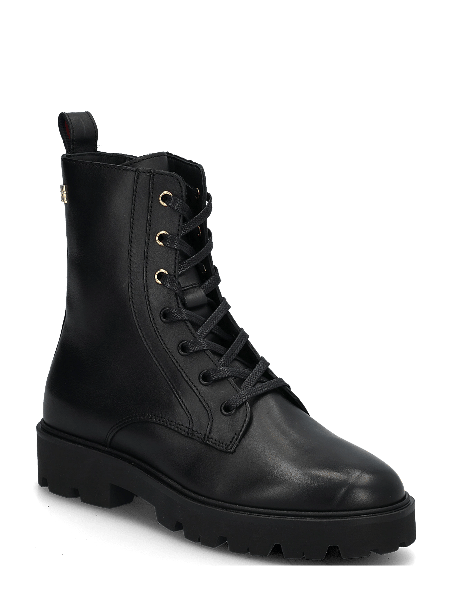 Tommy Hilfiger - TH STUD LEATHER LACE-UP BOOT - snørestøvler - black - 0