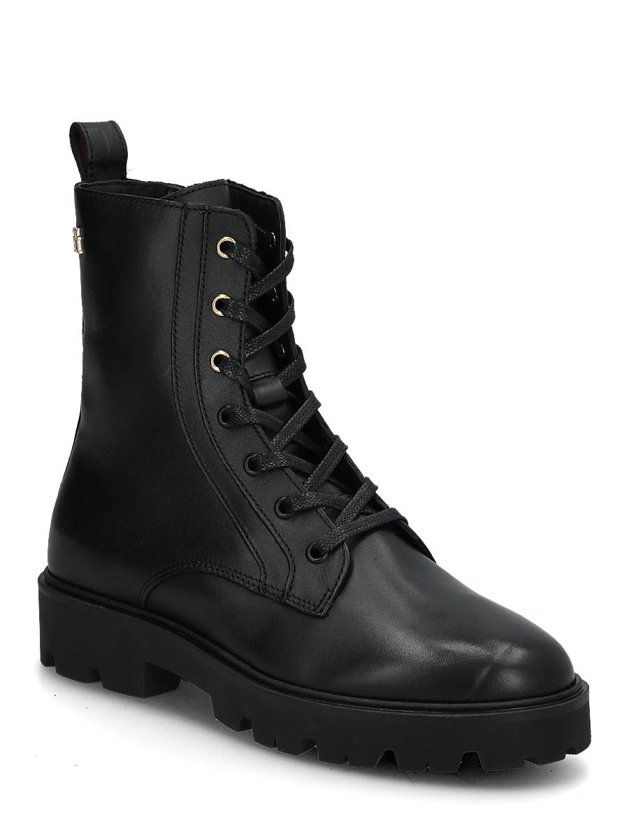 Tommy Hilfiger - TH STUD LEATHER LACE-UP BOOT - snørestøvler - black - 0