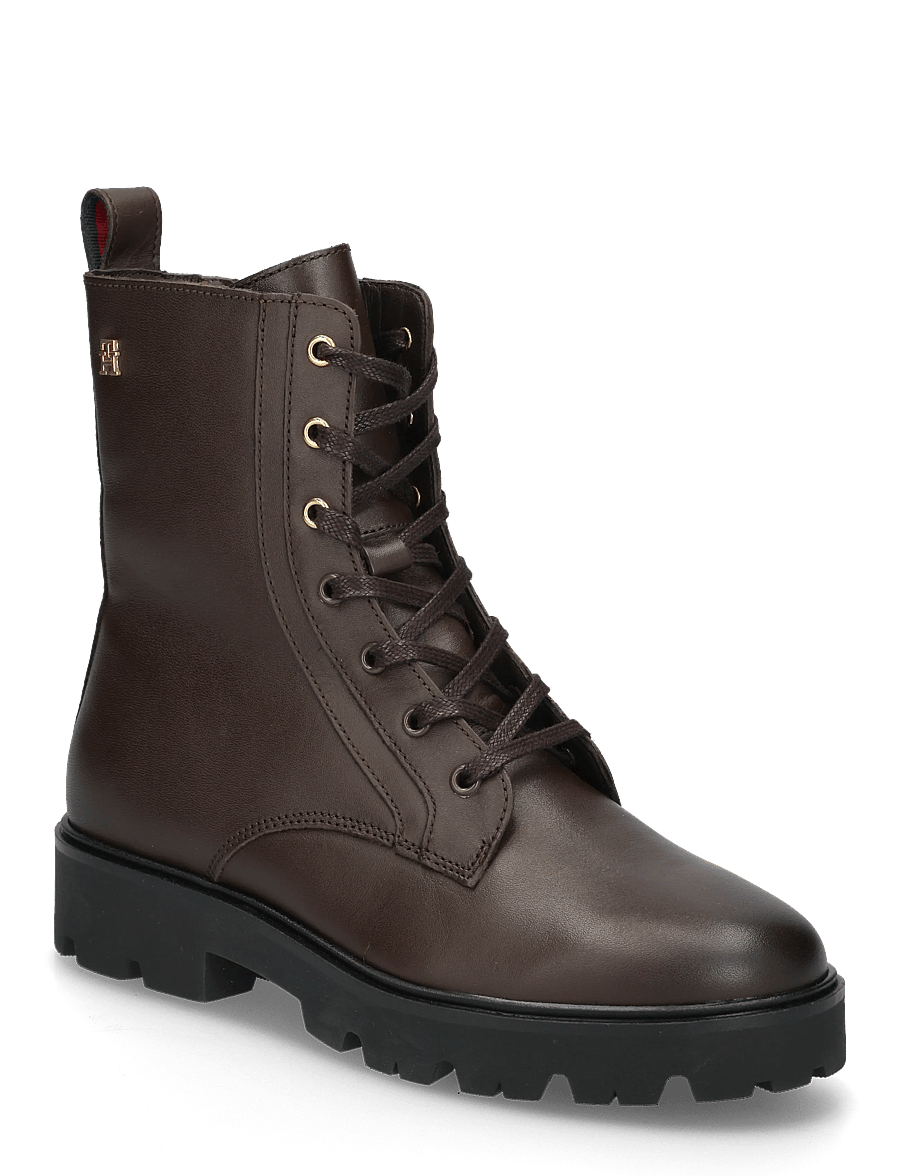 Tommy Hilfiger - TH STUD LEATHER LACE-UP BOOT - snørestøvler - cocoa - 0
