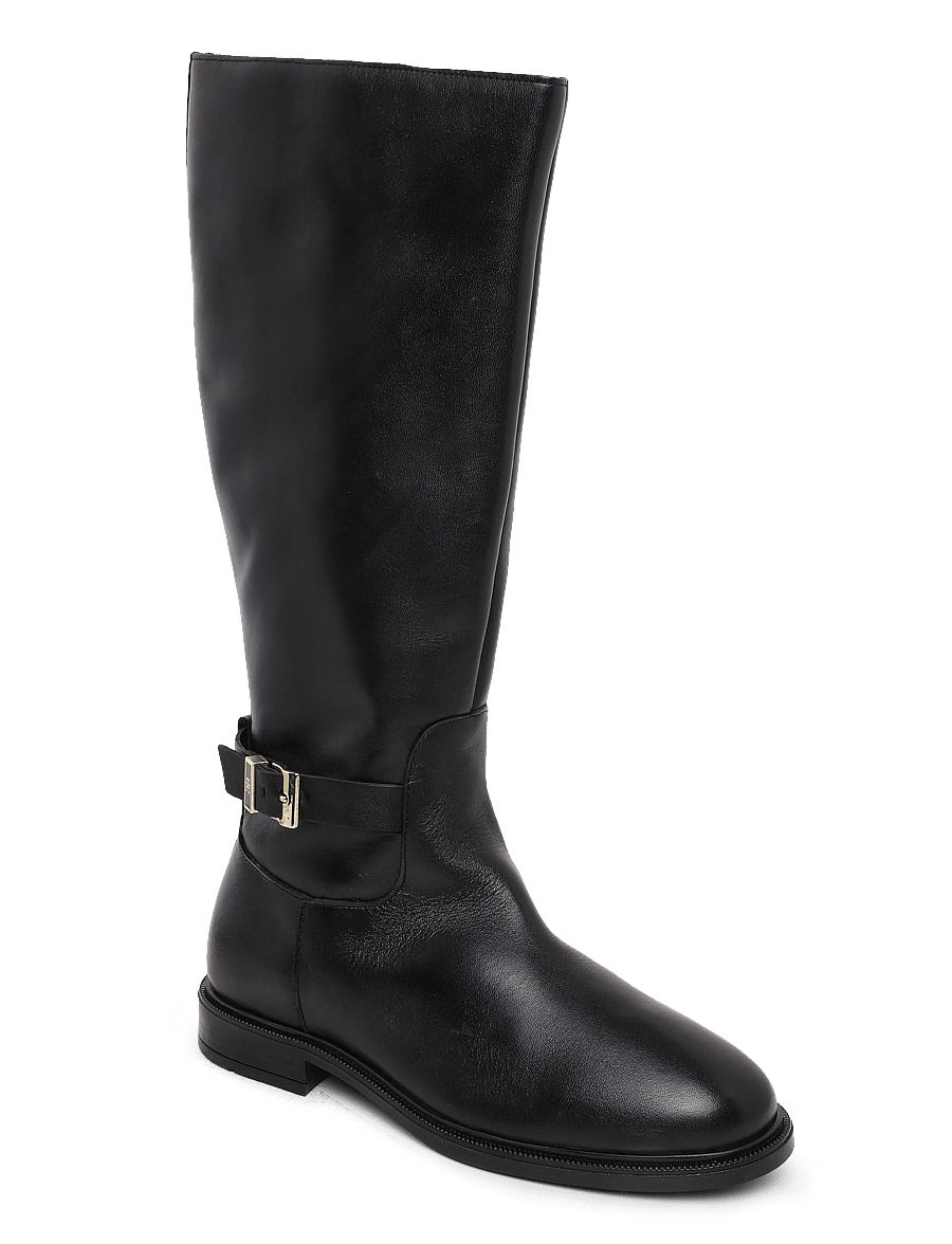 Tommy Hilfiger - TH BUCKLE LEATHER KNEE BOOT - kniehohe stiefel - black - 0