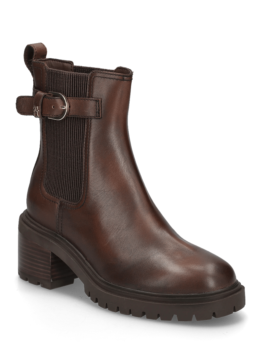 Tommy Hilfiger - BLOCK HEEL BUCKLED CHELSEA BOOT - stövletter - brushed brown - 0