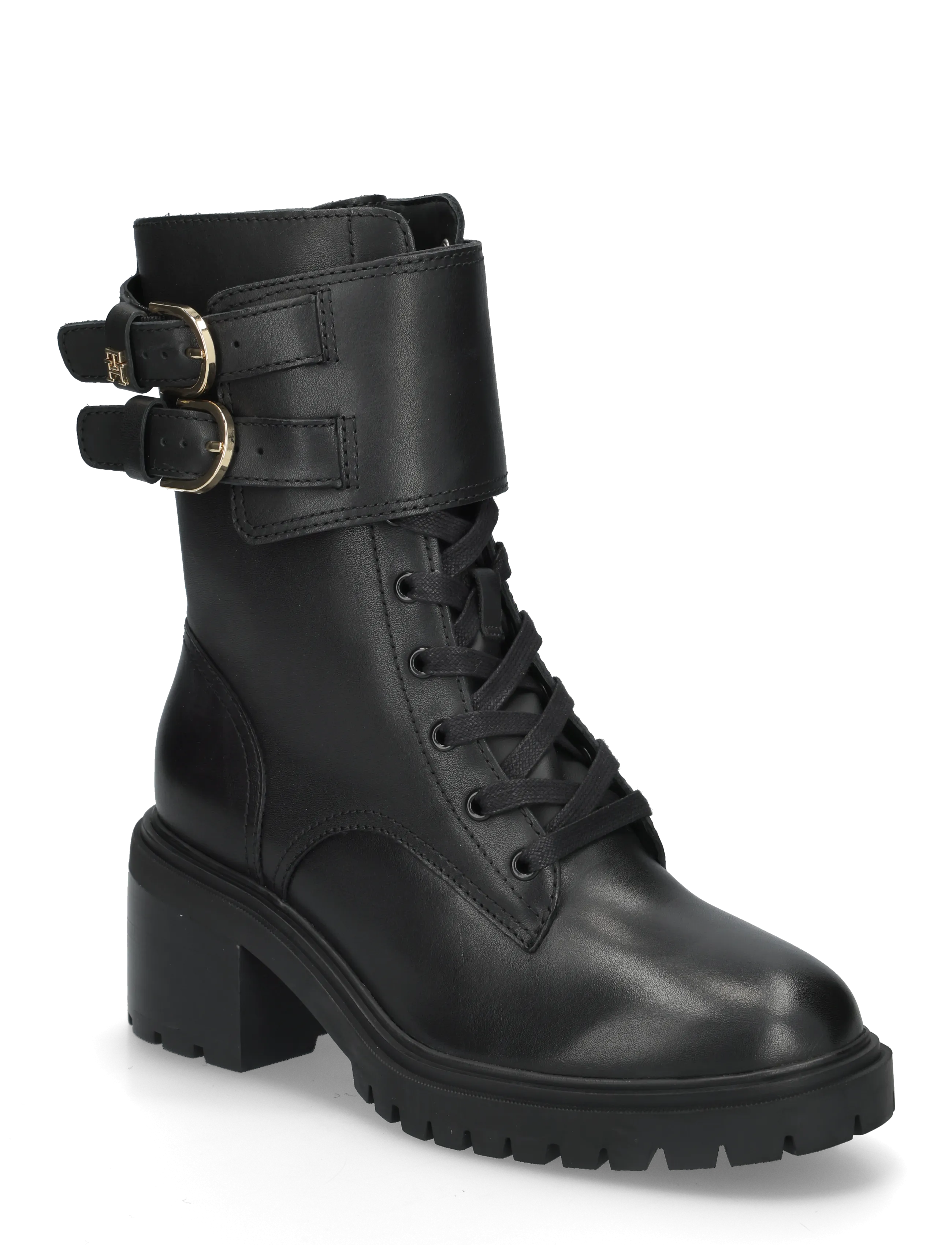 Tommy Hilfiger BLOCK HEEL BUCKLED LACE-UP BOOT - Tommy Hilfiger - BLACK / black