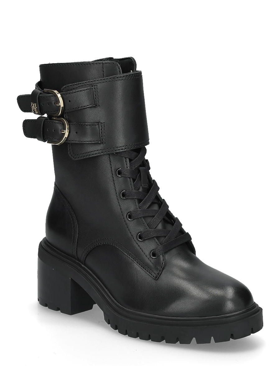 Tommy Hilfiger - BLOCK HEEL BUCKLED LACE-UP BOOT - stövletter - black - 0