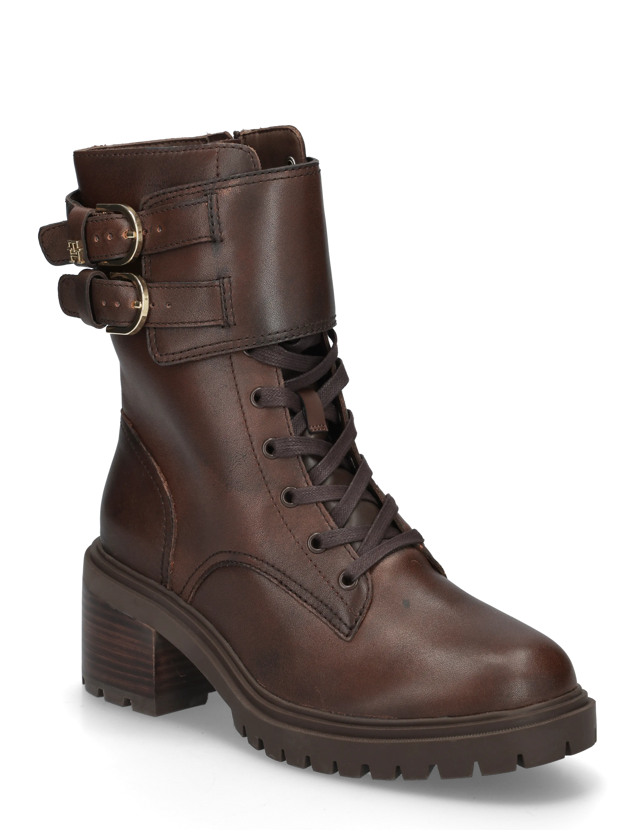 Tommy Hilfiger BLOCK HEEL BUCKLED LACE-UP BOOT - Tommy Hilfiger - BRUSHED BROWN / brown