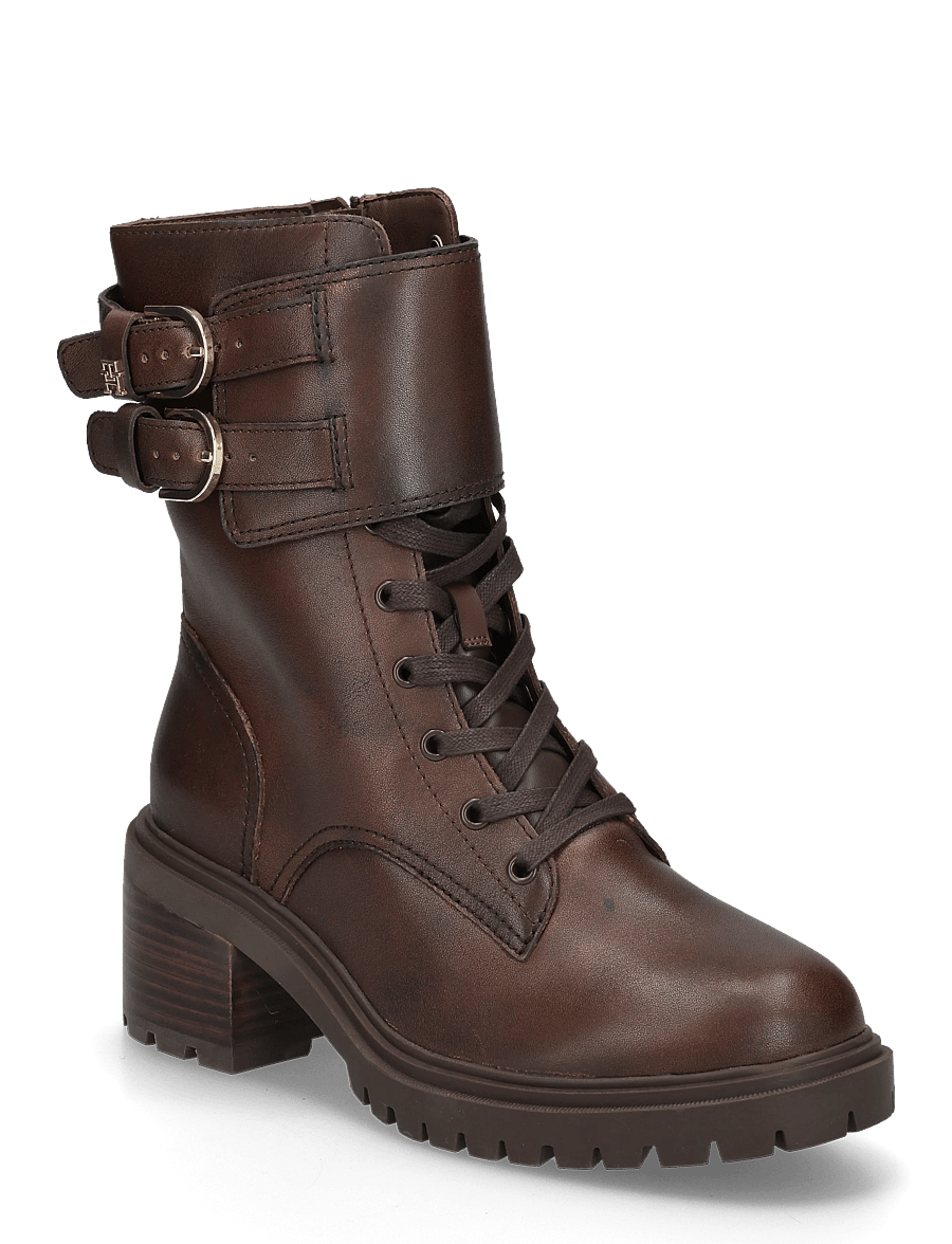 Tommy Hilfiger - BLOCK HEEL BUCKLED LACE-UP BOOT - stövletter - brushed brown - 0