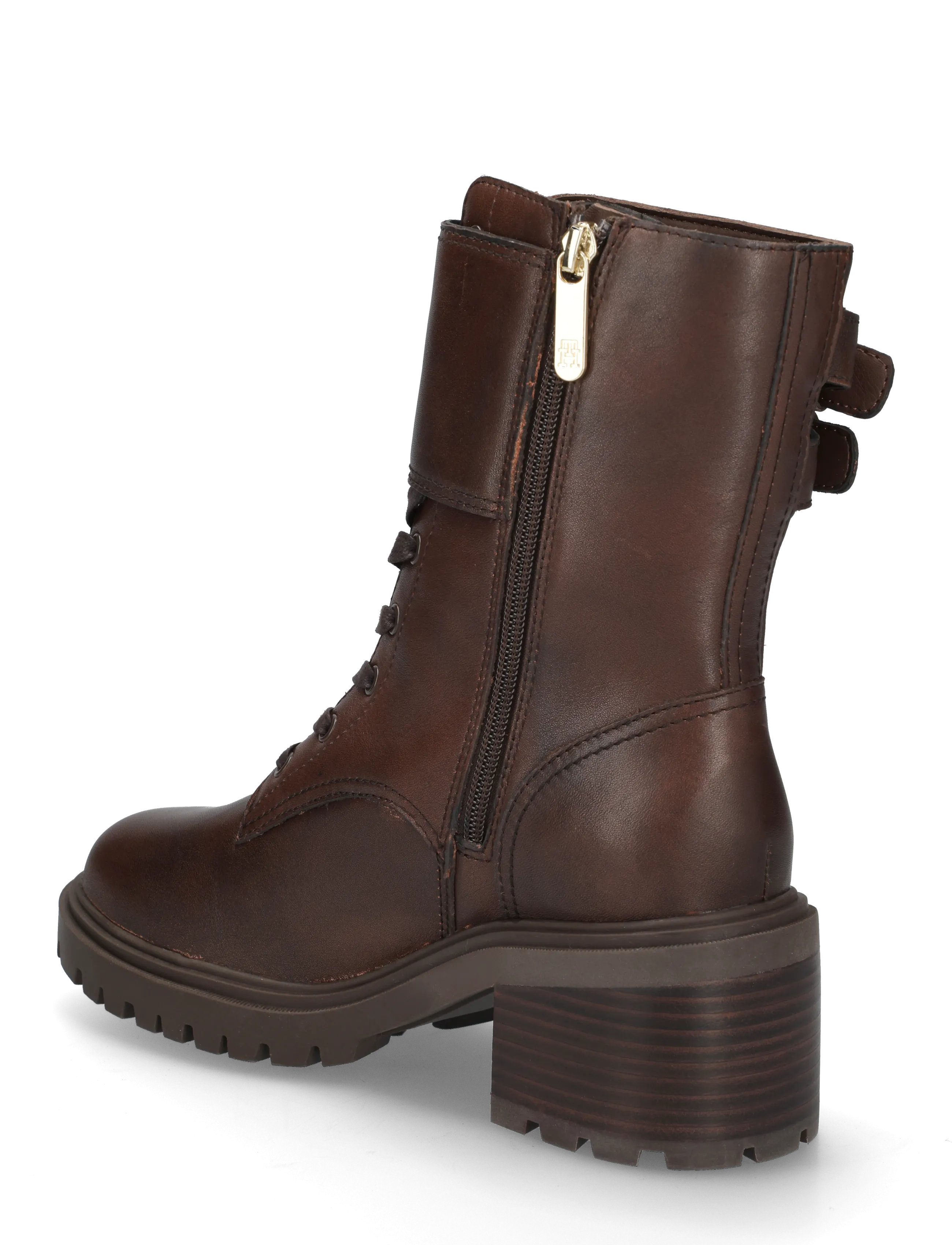 Tommy Hilfiger - BLOCK HEEL BUCKLED LACE-UP BOOT - stövletter - brushed brown - 1