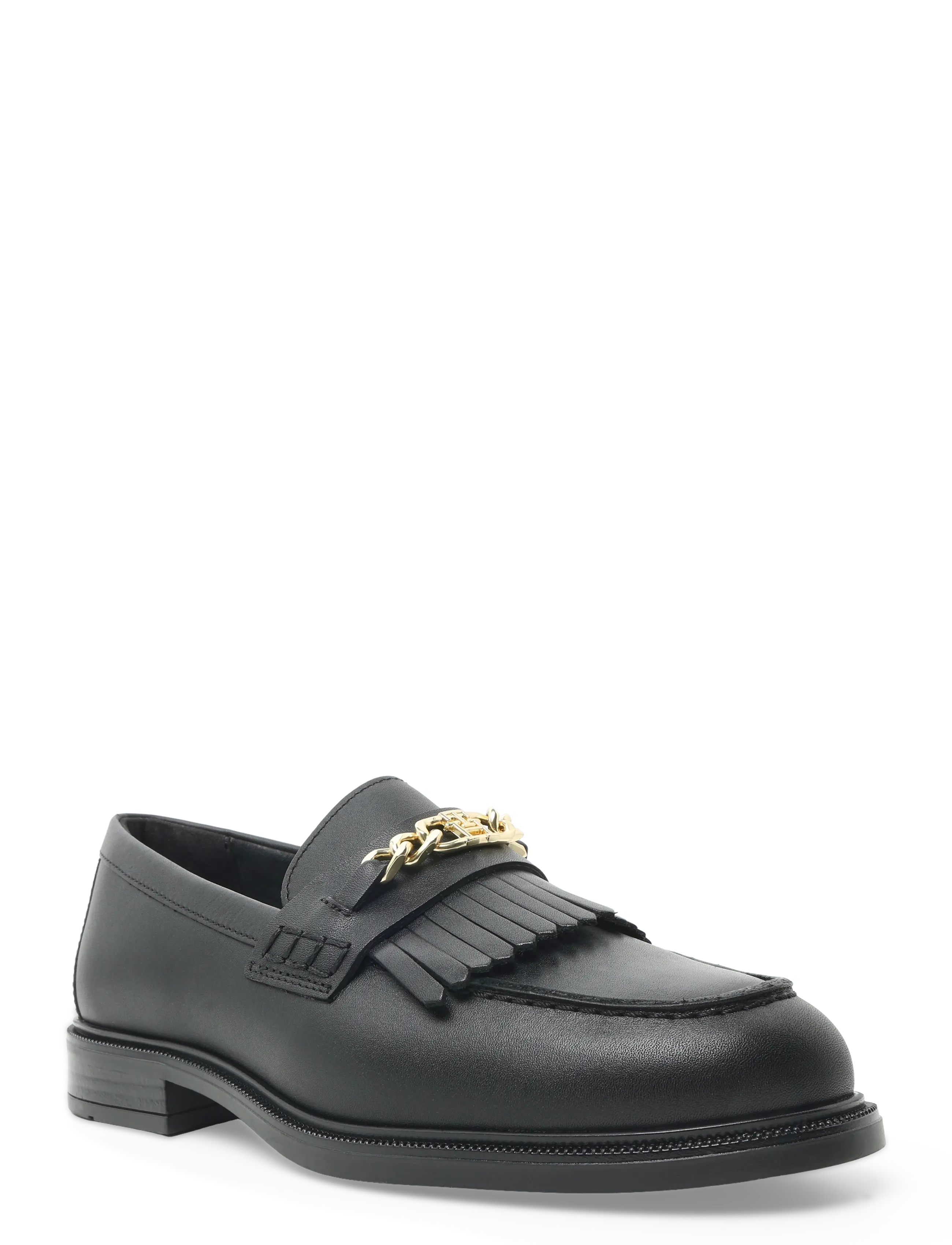 Tommy Hilfiger Th Chain Fringe Leather Loafer, 42, Black, Loafers > Heeled Loafers, Dame